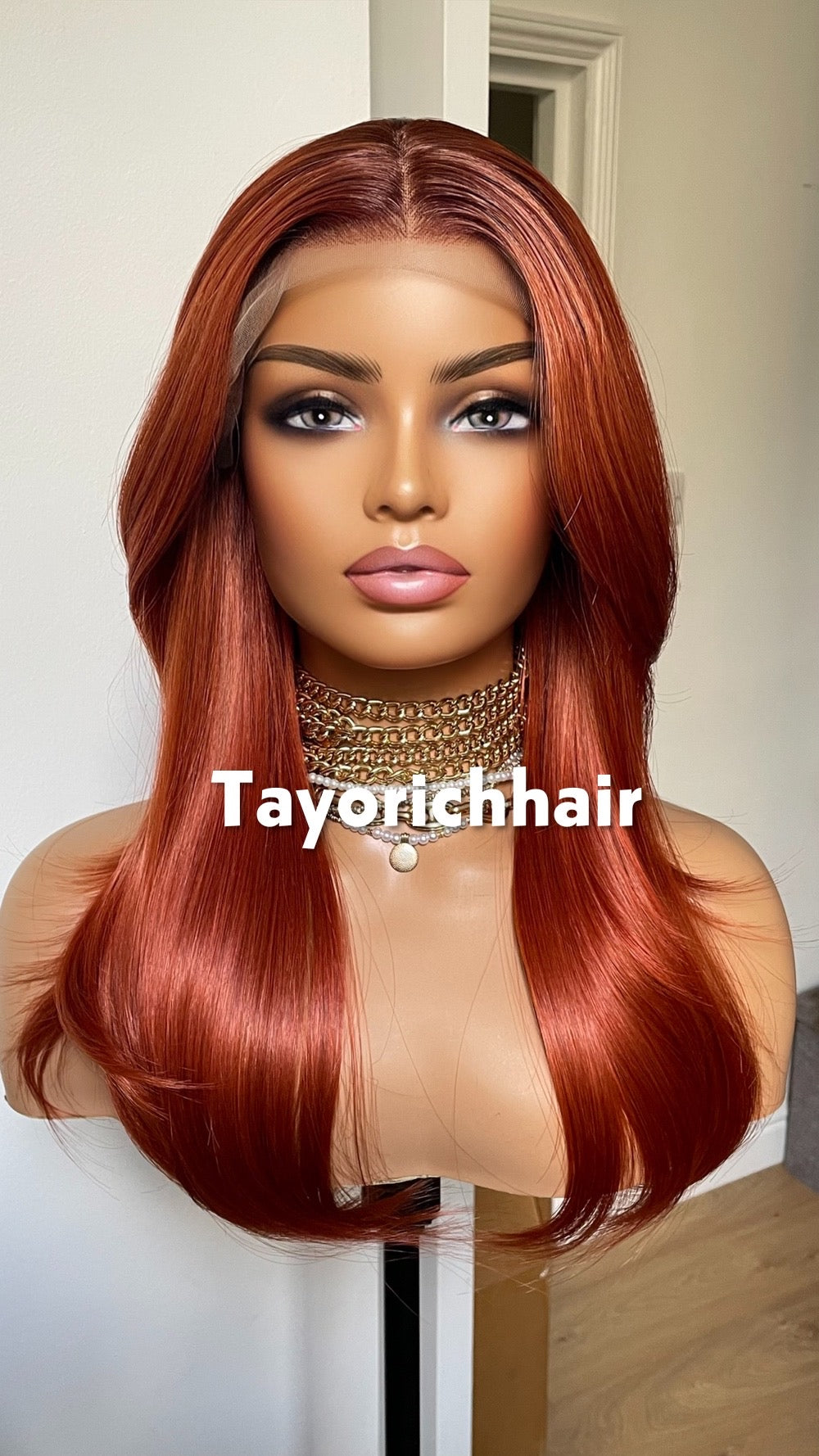 Fiery Copper Red Lace Front Wig: 16 Inch Heat Resistant Hair