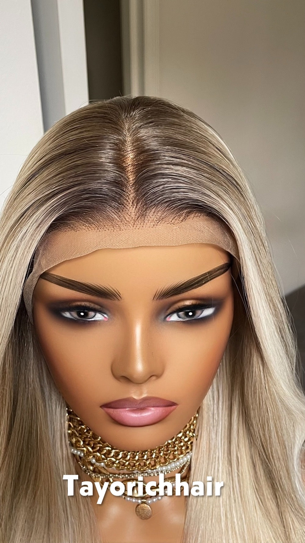 Rooted Champagne Blonde Lace Front Wig: 20 Inch Wavy Hair, Alopecia, Hairloss Wigs By Tayorichhair