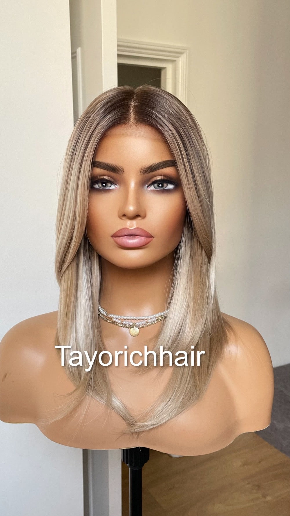 Mixed Blonde Short Hair Wig With Dark Roots/ 12 Inches Mixed Blonde Lace Frontal Wig With Middle Part/ 13 By 6 Wide Lace wig By Tayorichhair