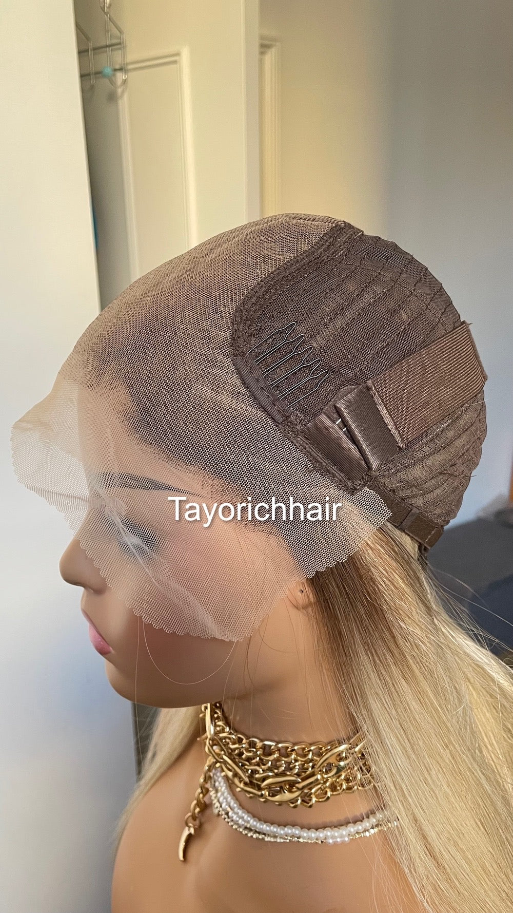 Sun Kissed Blonde Synthetic Lace Frontal Wig With Dark Roots/ 18 inches Straight Blonde Wig With 13x6 Wide Swiss Lace/ Heat Friendly Wigs