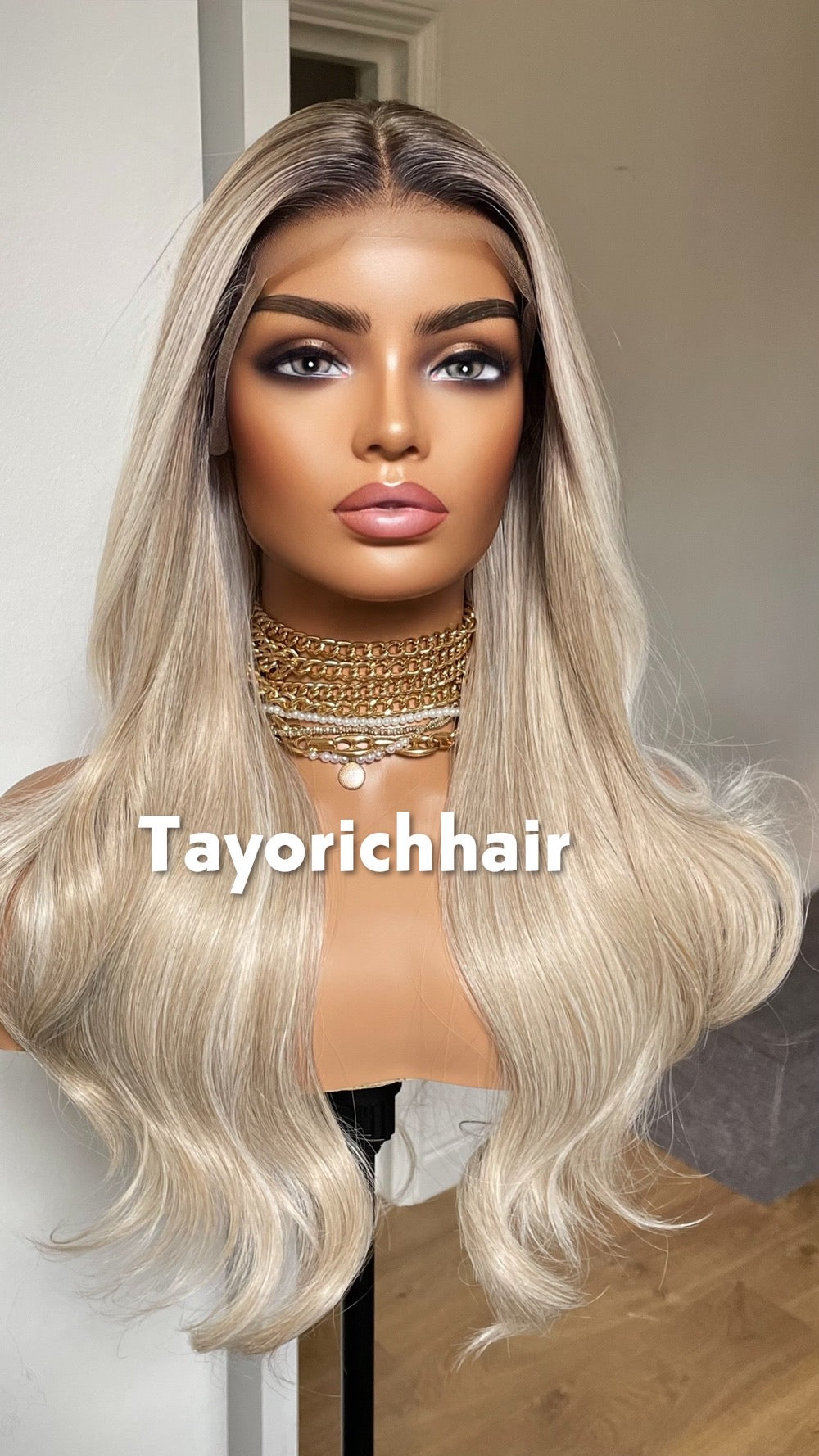 Rooted Champagne Blonde Lace Front Wig: 20 Inch Wavy Hair, Alopecia, Hairloss Wigs By Tayorichhair