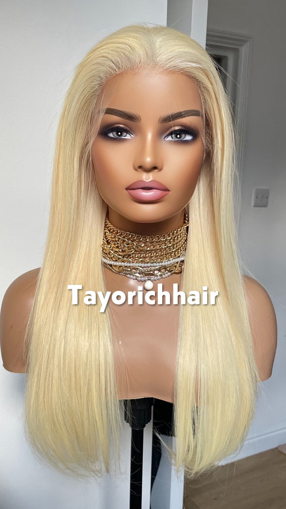 Bleach Blonde Straight Human Hair Wig In 18 Inches- 13 By 4 HD Lace With Free Part- 150% Low Density Wig-Small Cap Size Lace Wig For Women