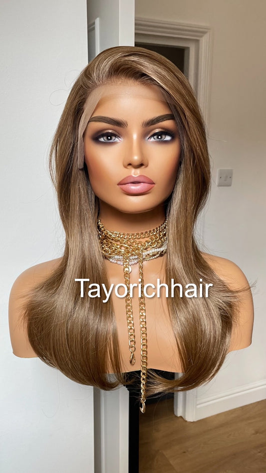 Ash Brown Lace Front Wig: Heat-Friendly Synthetic Hair, 16 Inch Straight Wig, Tayorichhair Wigs