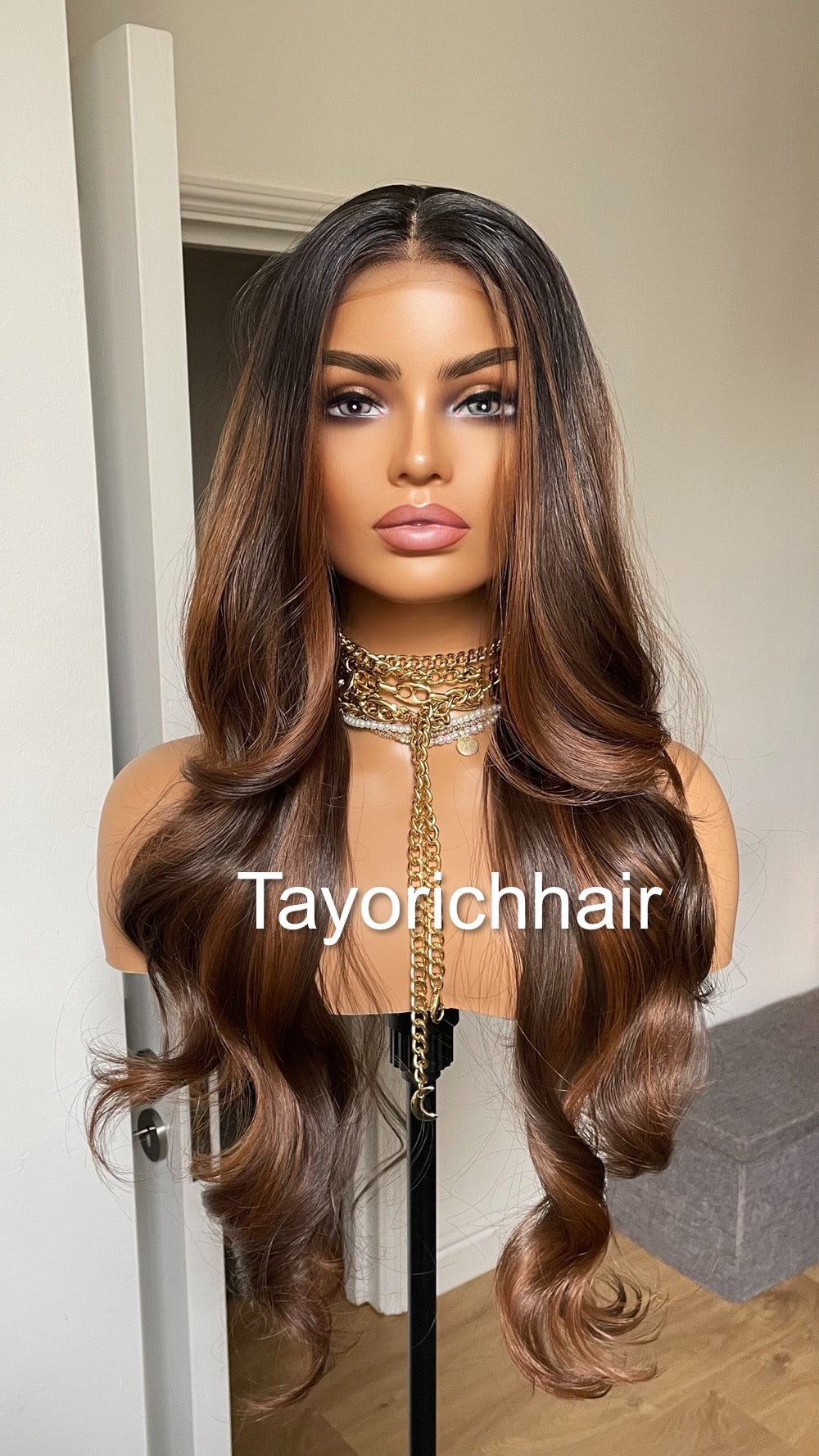 Reddish Brown Lace Wig With Black Roots/ Realistic Heat Friendly Sythetic Wig Dark Reddish Bronwn Lace Wig For Women/13x4 Lace Wig