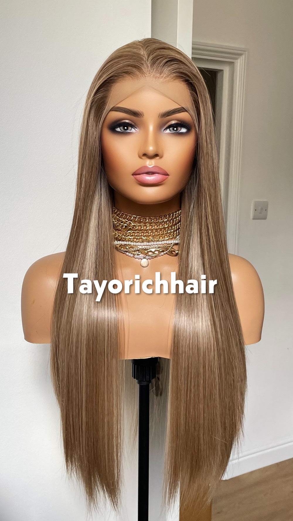 Long Elegant Mixed Dark And Natural Ash Blonde Hair Wig|Straight Blonde Heat Friendly Wig|Free Part Handtied Lace Front Wig|Natural Wigs
