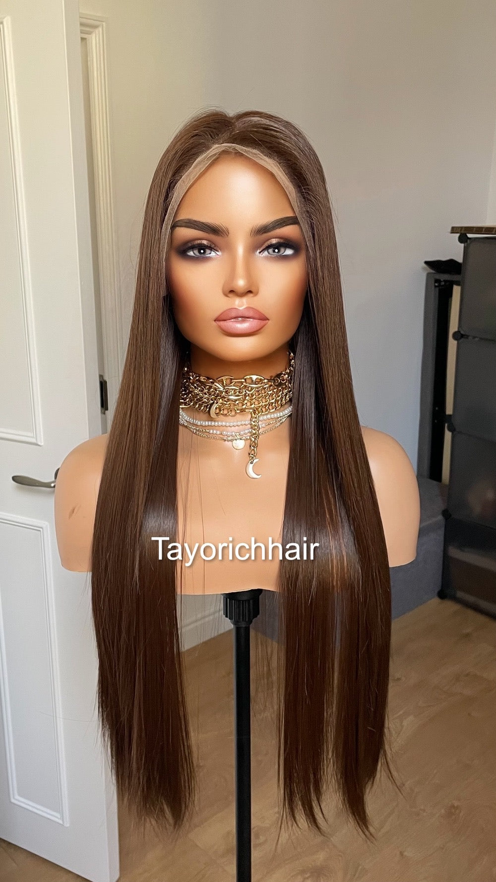 Dark Brunette Brown Lace Front Straight Wig For Women Natural Looking 13x6 Lace Front Wig With Realistic Hair Line Heat Friendly Synthetic
