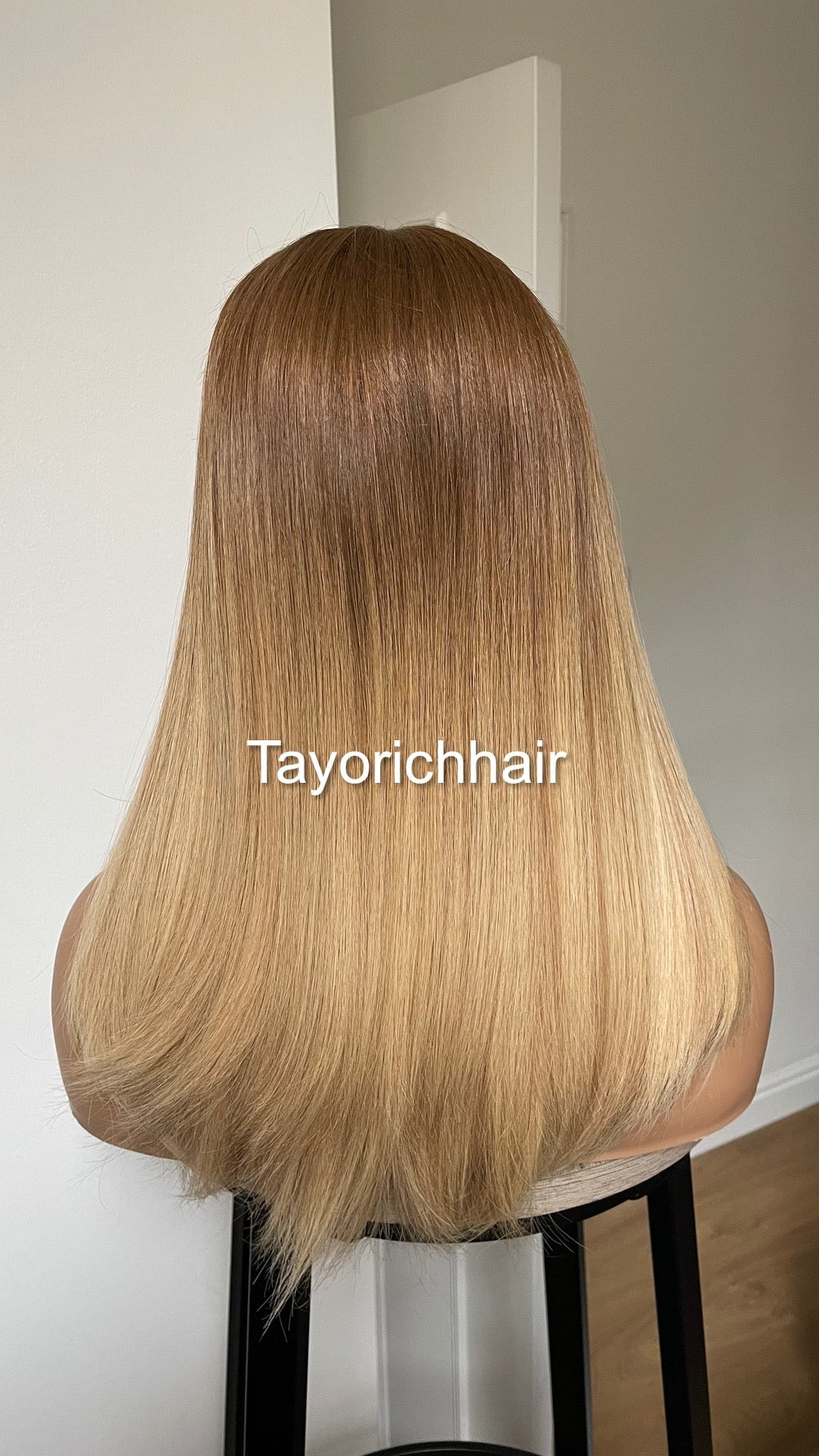 Ombre Warm Blonde Lace Top Human Hair Wig•Europe Hair Wig•16 InchesLuxury Real Hair Wig•Cuticles Aligned Hair With Tiny Knots Straight Hair