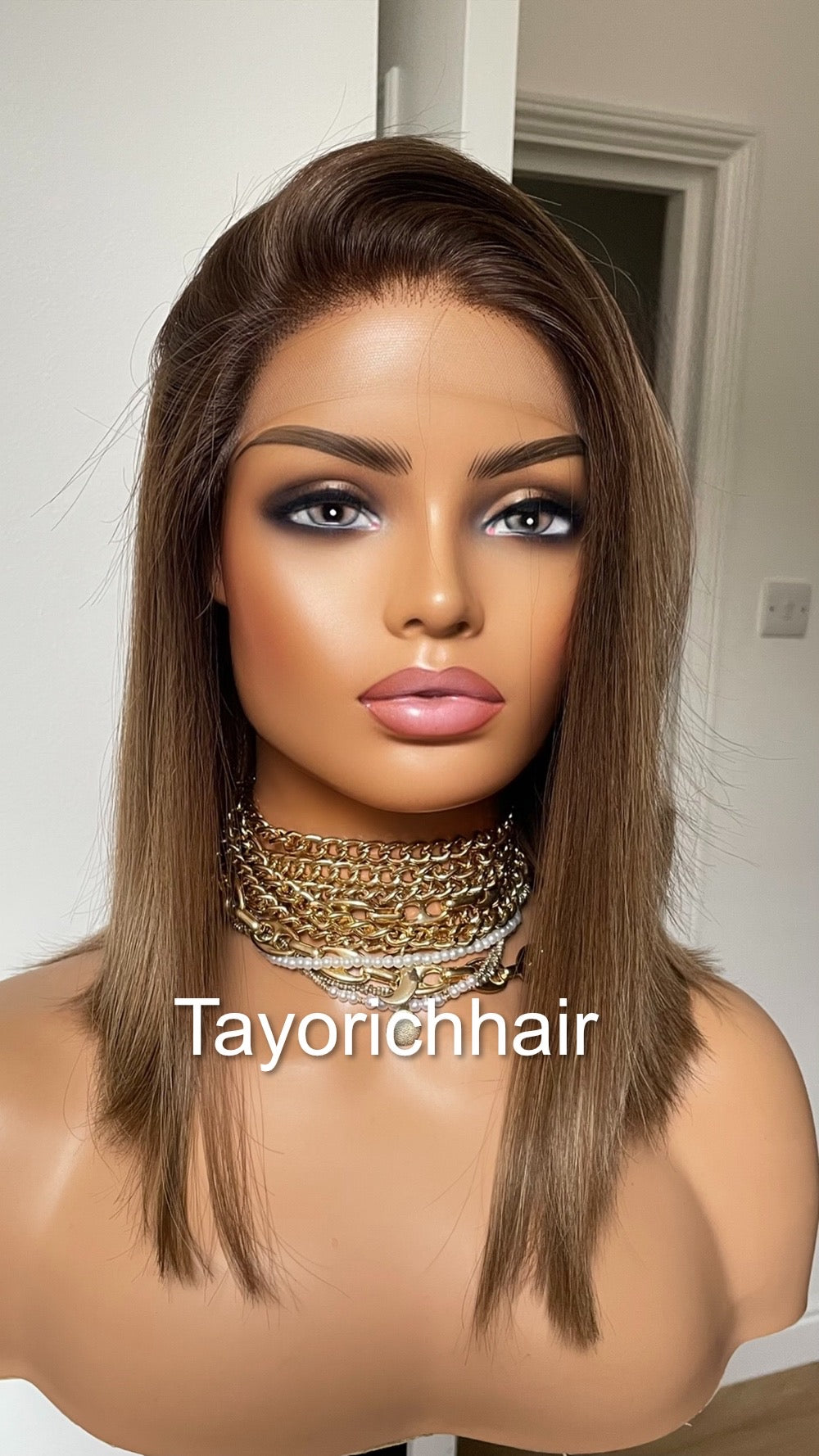 Dark Ash Brown Straight Human Hair Wig- 15 Inches Lace Top European Hair Wig- Natural Looking Luxury Wig- Small Cap Size- Tayorichhair Wigs