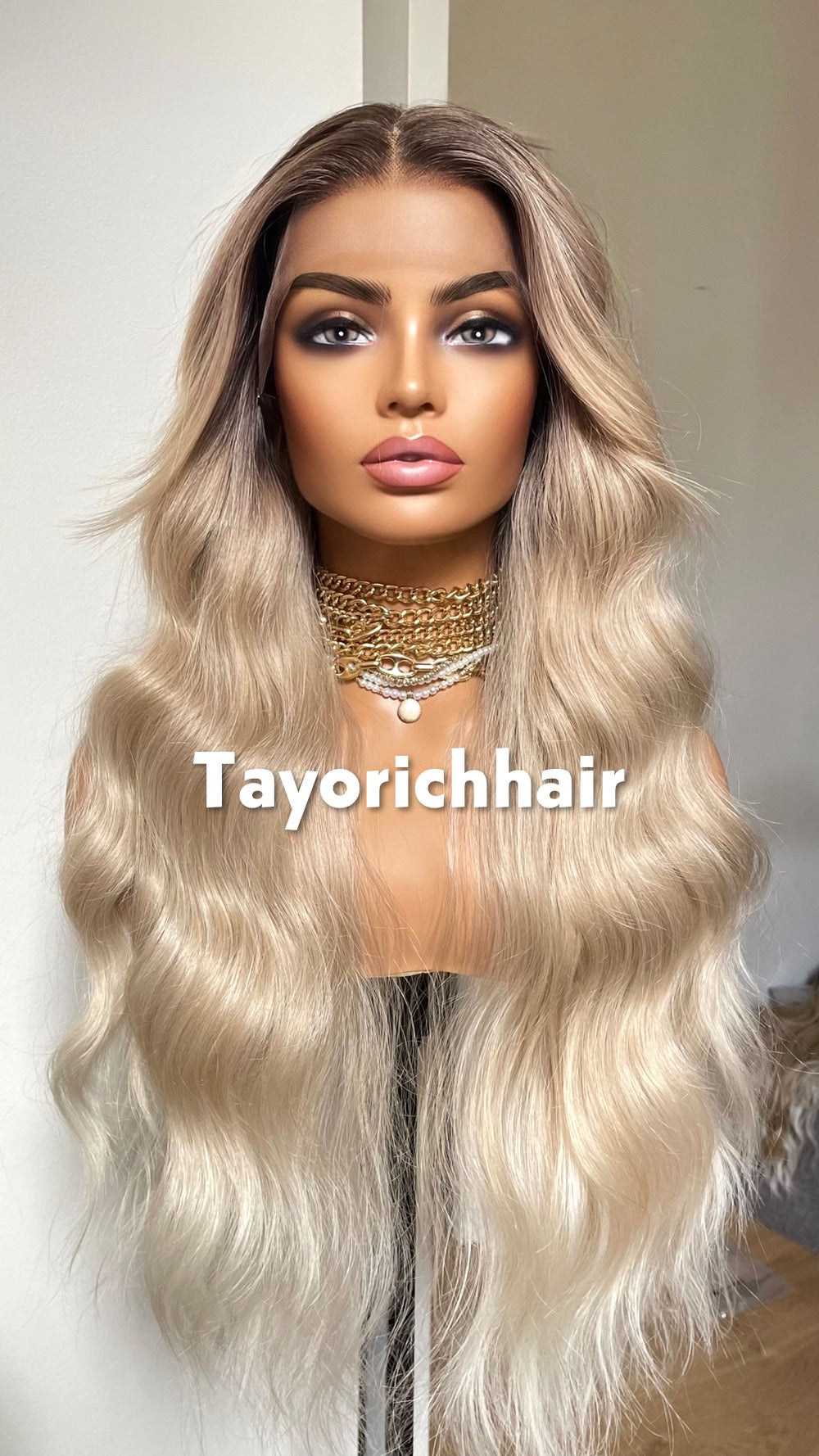 Hollywood Pearl Blonde Lace Wig- Rooted Blonde Celebrity Hairstyle Wigs-Long Elegant Wavy Hair Wig-Pearl Blonde Women Wigs By Tayorichhair