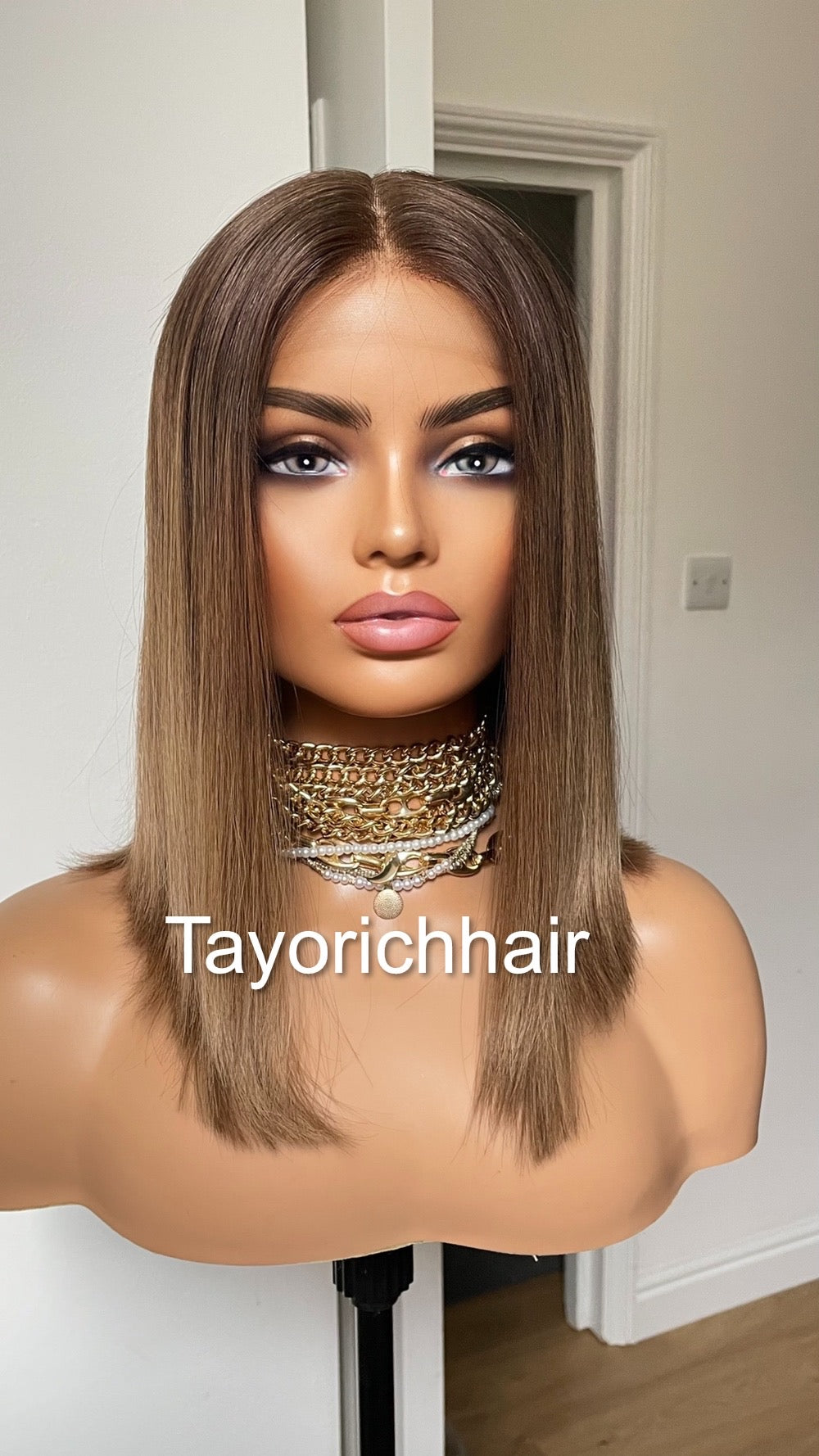 Dark Ash Brown Straight Human Hair Wig- 15 Inches Lace Top European Hair Wig- Natural Looking Luxury Wig- Small Cap Size- Tayorichhair Wigs