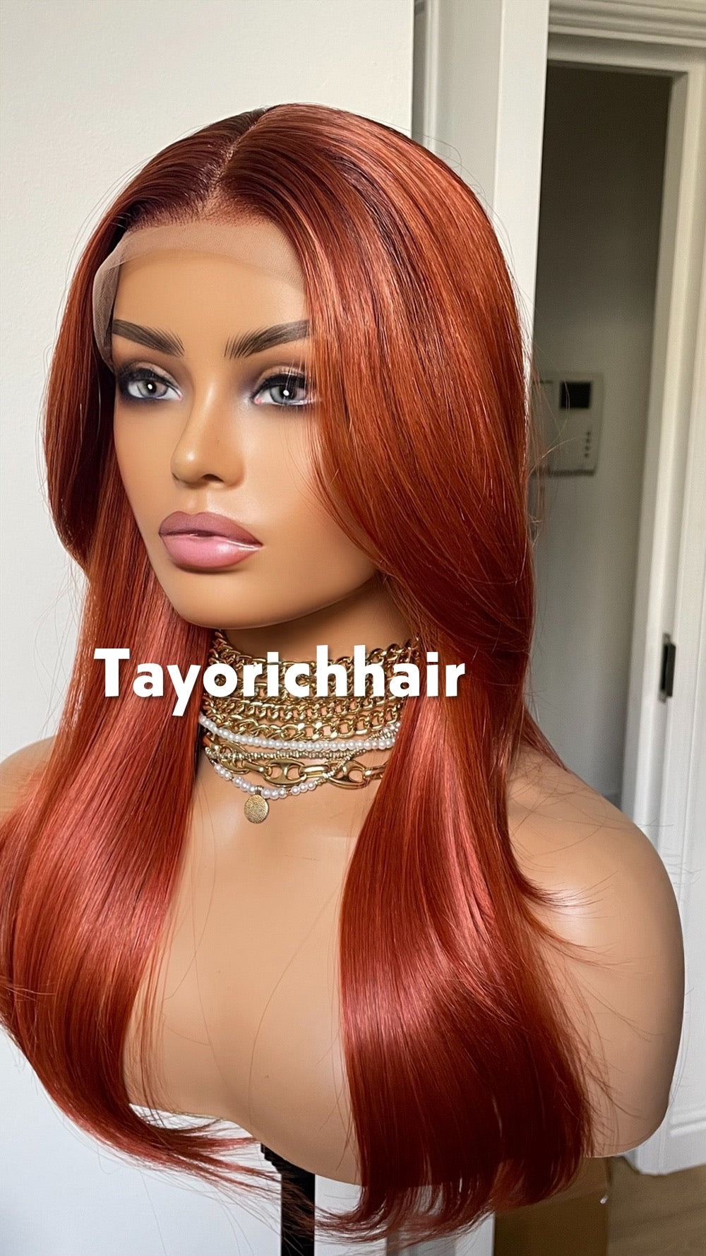Fiery Copper Red Lace Front Wig: 16 Inch Heat Resistant Hair