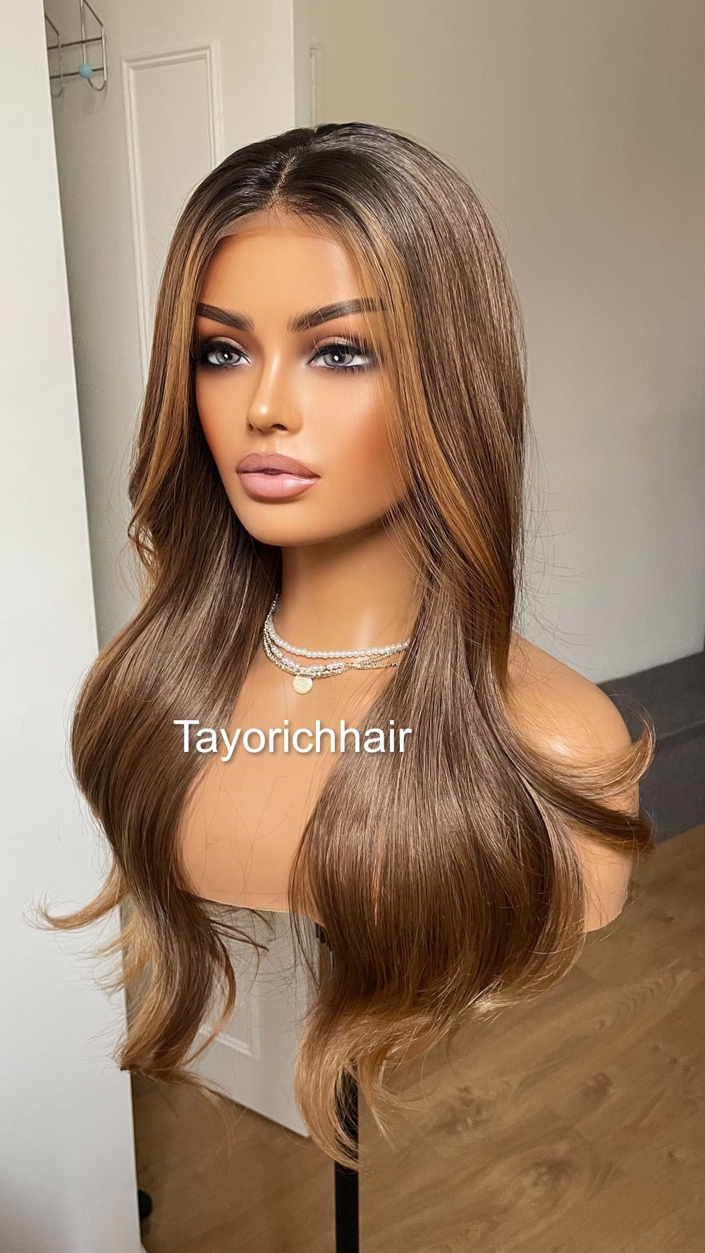 Caramel Brown Synthetic Lace Wig/20 Inches Wavy Hair Wig For Brunettes/Heat Resistant Synthetic Wigs For Women/ Ready To Ship Wigs