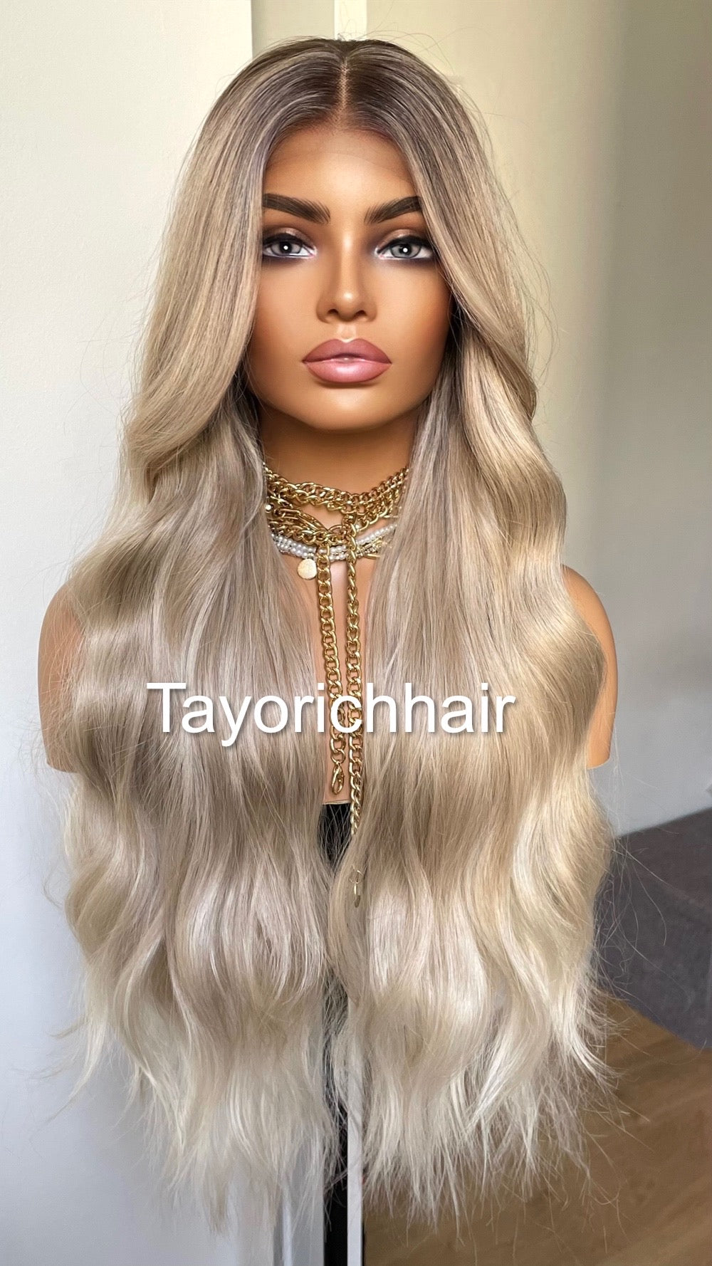 Hollywood Pearl Blonde Lace Wig- Rooted Blonde Celebrity Hairstyle Wigs-Long Elegant Wavy Hair Wig-Pearl Blonde Women Wigs By Tayorichhair