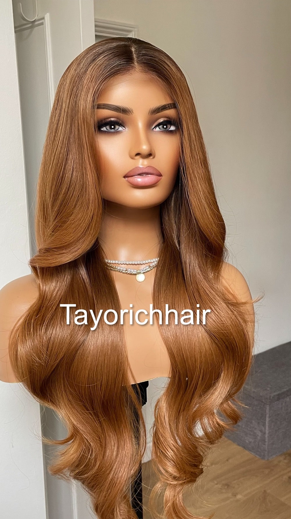 Ginger Red Hair Lace Frontal Wig With Dark Brown Roots/Heat Friendly Synthetic Wig By Tayorichhair