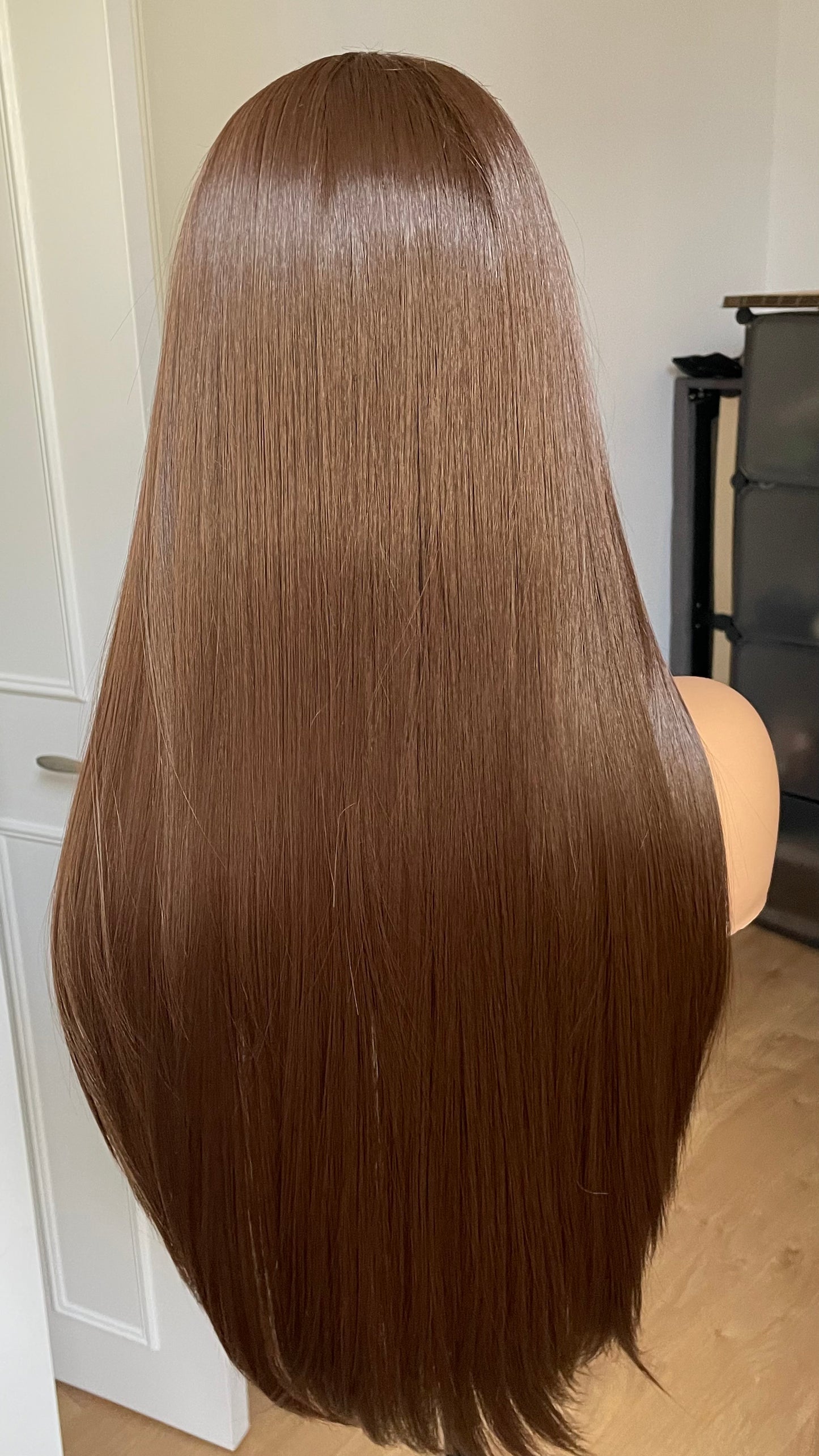 Dark Brunette Brown Lace Front Straight Wig For Women Natural Looking 13x6 Lace Front Wig With Realistic Hair Line Heat Friendly Synthetic