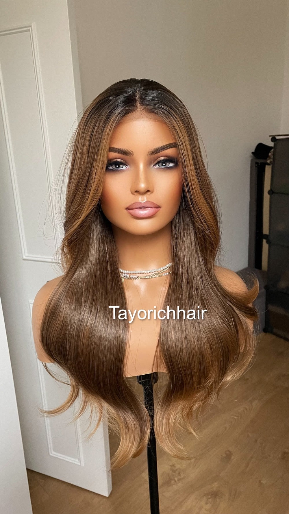 Caramel Brown Synthetic Lace Wig/20 Inches Wavy Hair Wig For Brunettes/Heat Resistant Synthetic Wigs For Women/ Ready To Ship Wigs