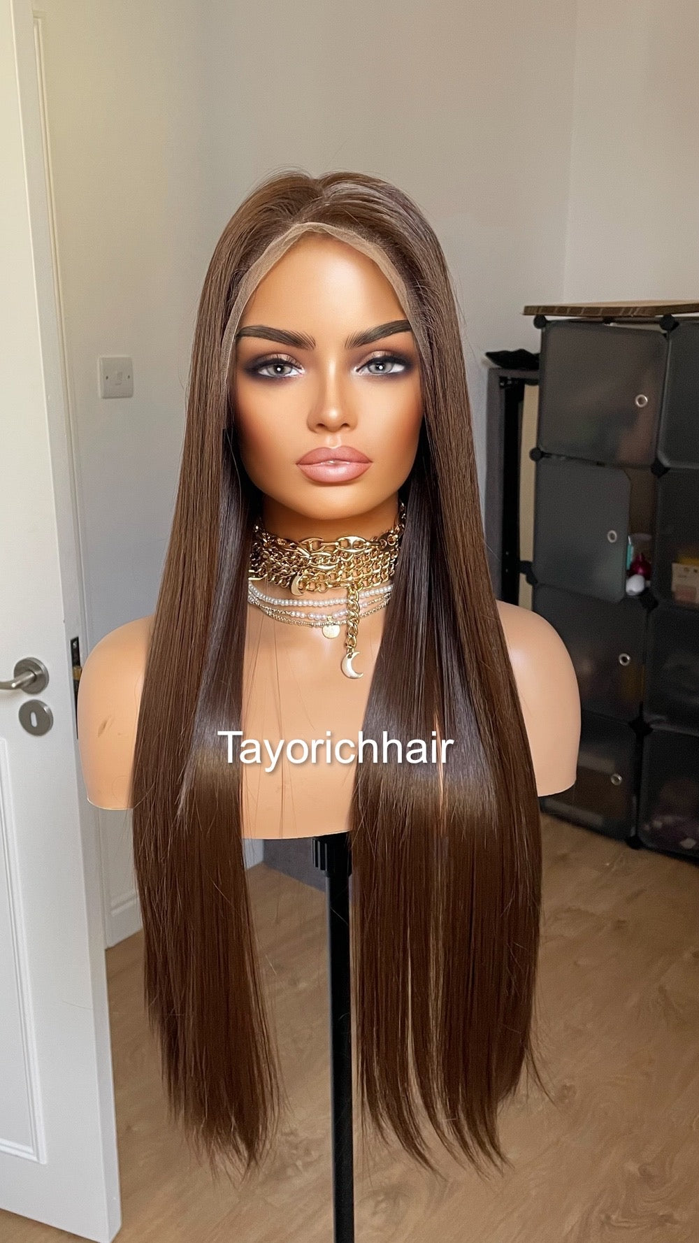 Dark Brunette Brown Lace Front Straight Wig For Women Natural Looking 13x6 Lace Front Wig With Realistic Hair Line Heat Friendly Synthetic