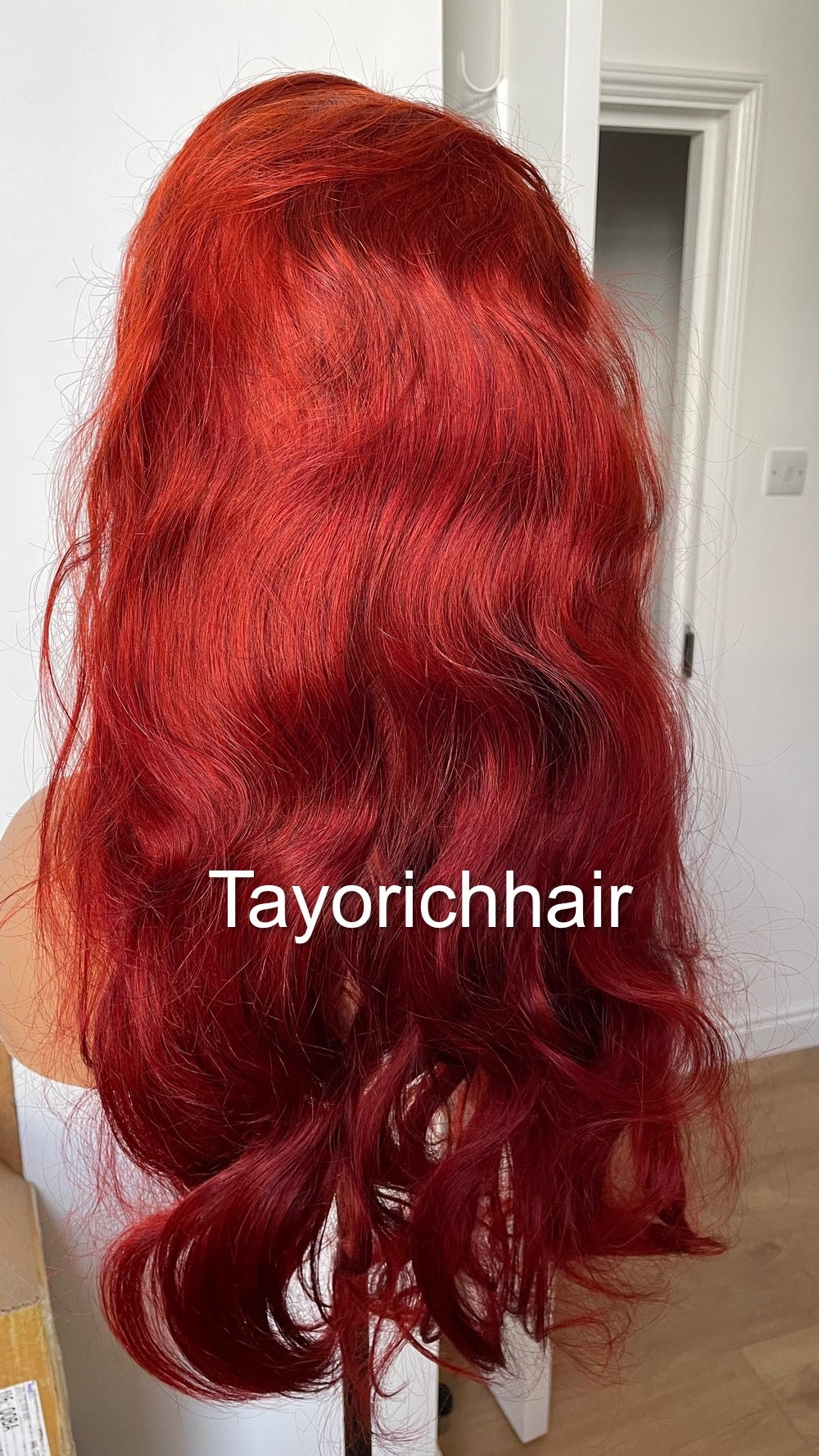 Deep Red Real Hair Lace Wig / Pre Plucked Natural Hair Line/ 24 Inches Long Natural Wavy Virgin Hair Lace Wig