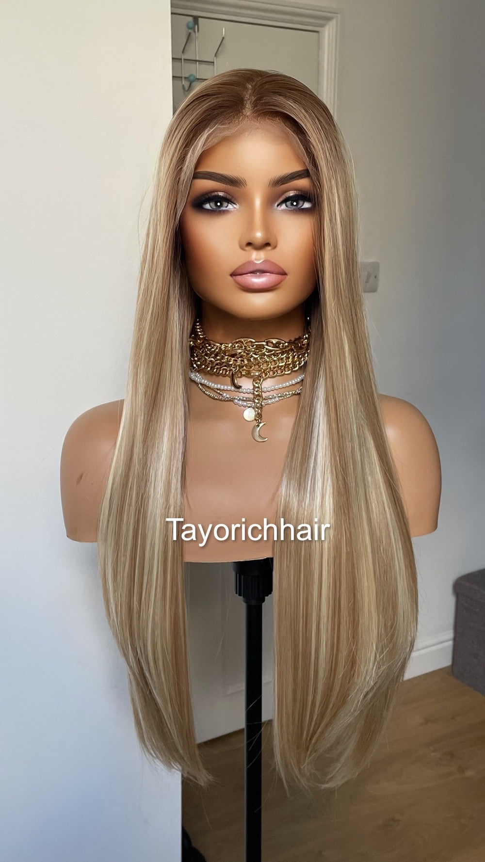 13x6 Mixed Honey Blonde Straight Hair Synthetic Lace Front Wig For Women