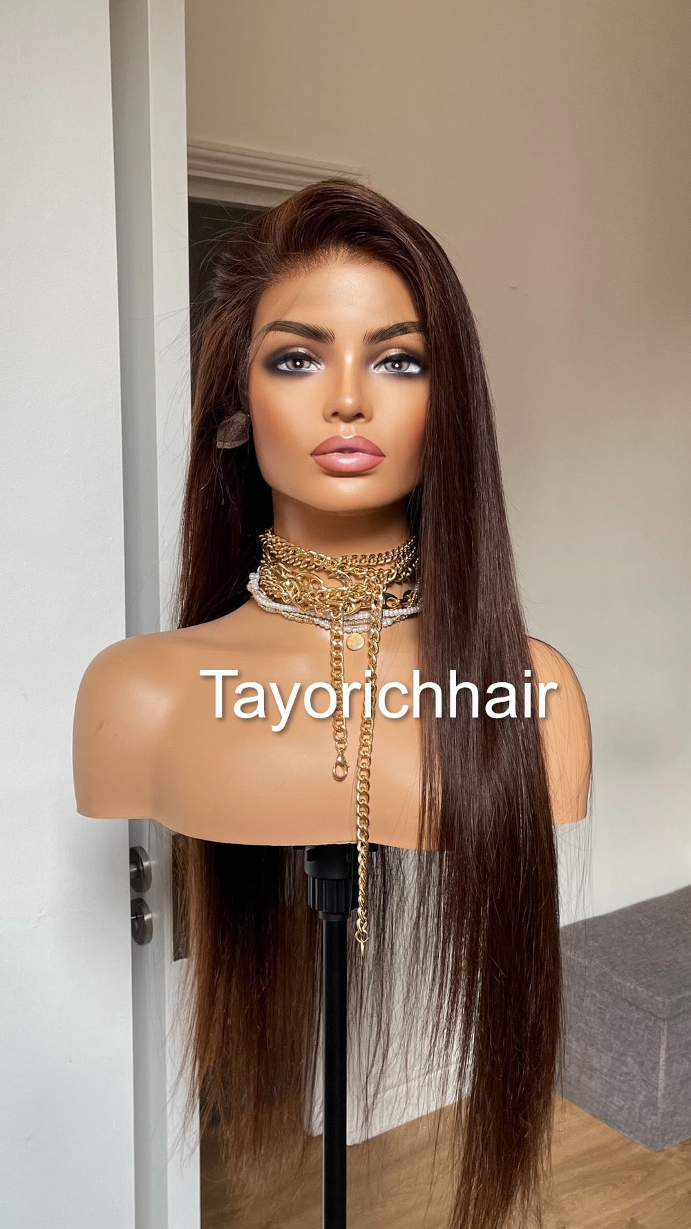 Low Density Brown Human Hair Lace Frontal Wig/13 By 4 HD Lace Frontal Dark Brown 24 Inches Straight Hair/Human Hair Wigs By Tayorichhair