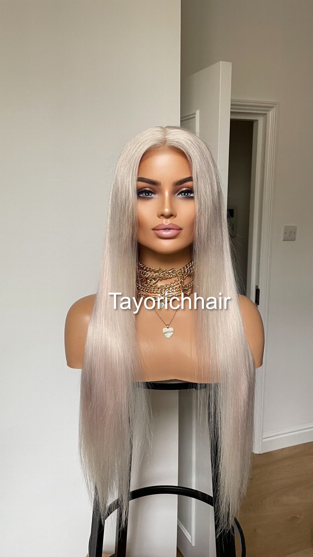 Platinum Blonde Straight Human Hair Wig In 24 Inches•HD Lace Front Wig With Free Part•Soft Hair Wig For Women Hairloss Alopecia•180% Density