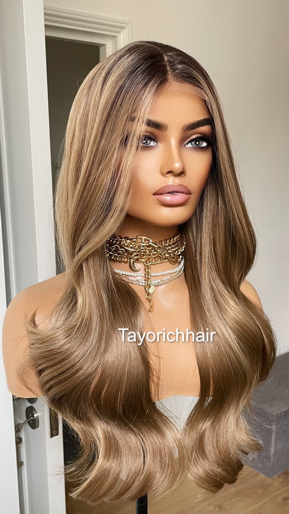 20 Inches Mixed Blonde Lace Front Wig/ Dark Roots /Natural Realistic Soft Synthetic Lace Wigs For Women/Ready To Ship Wigs/ Money Piece Wig