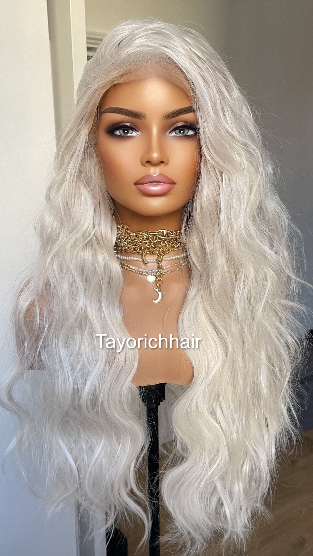 13 By 6 White Blonde Lace Frontal Wig/Loose Waves Hair/Heat Safe Synthetic Wig For Women/Free Part Wig With Free Part/Pre Plucked Hairline