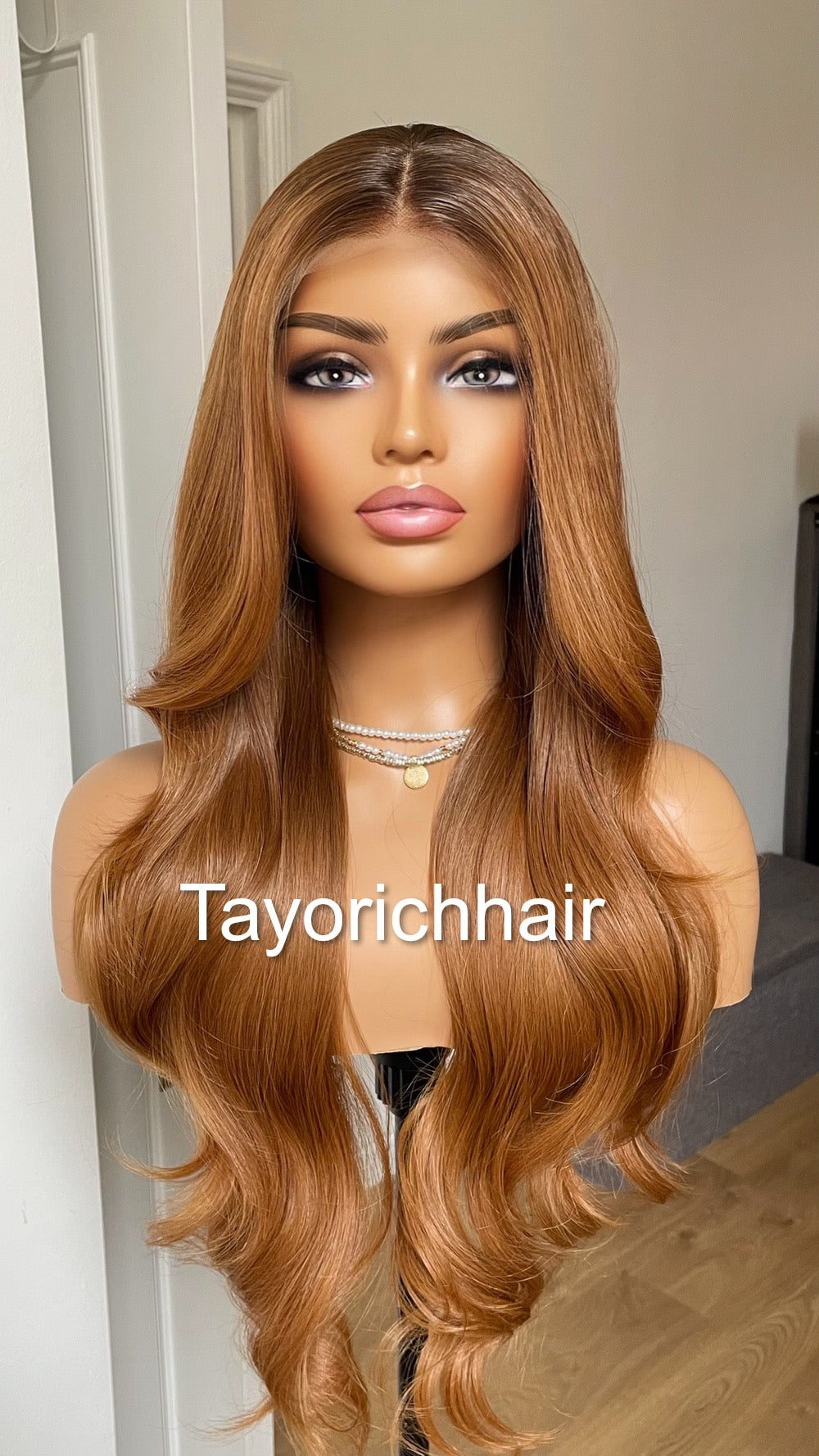 Ginger Red Hair Lace Frontal Wig With Dark Brown Roots/Heat Friendly Synthetic Wig By Tayorichhair
