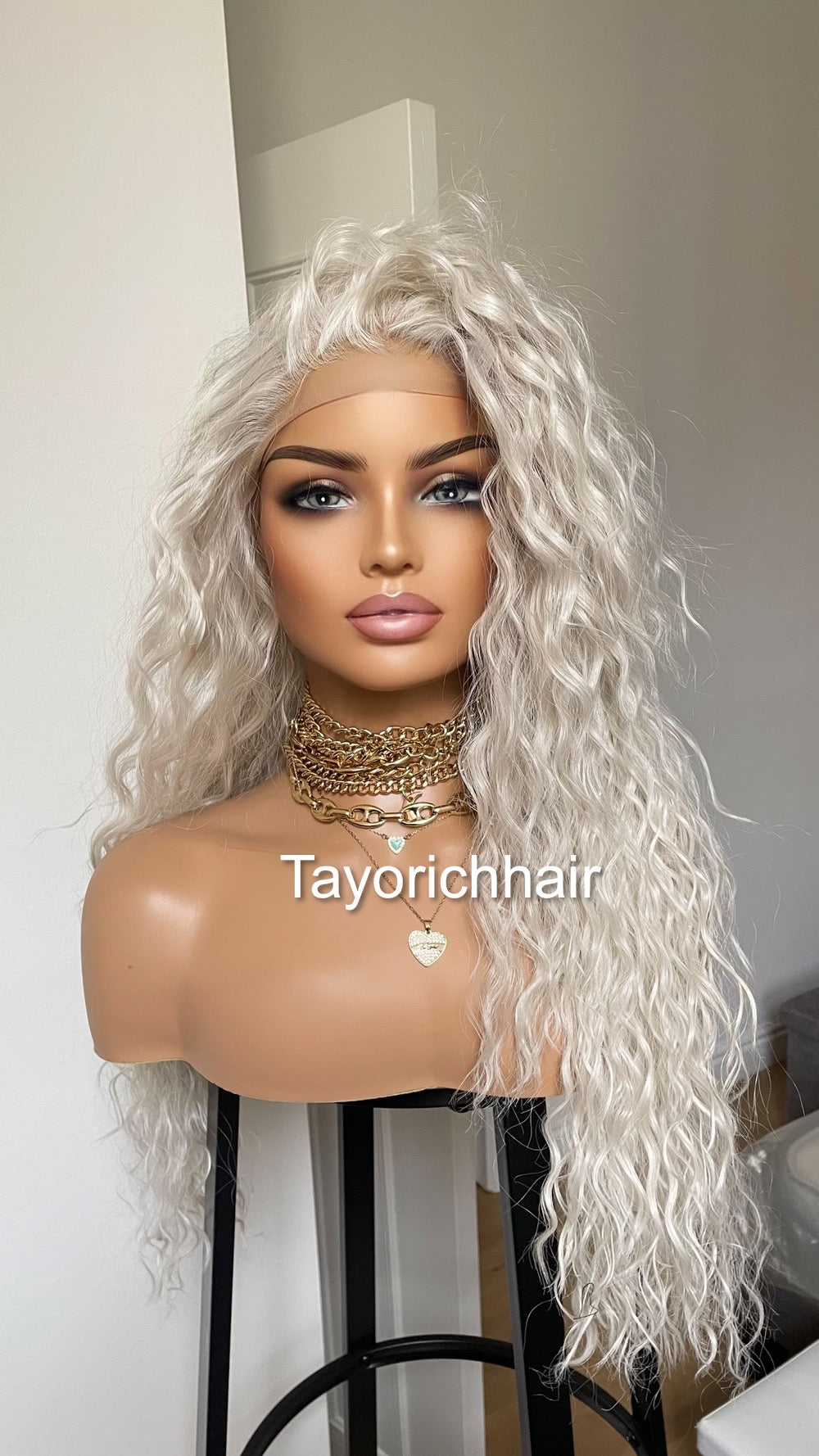 Curly Hair Lace Front Wig/Platinum White Synthetic Wig/Wigs For Small Heads/Light Weight Wig/Preplucked Realistic Hairline/White Blonde Wigs