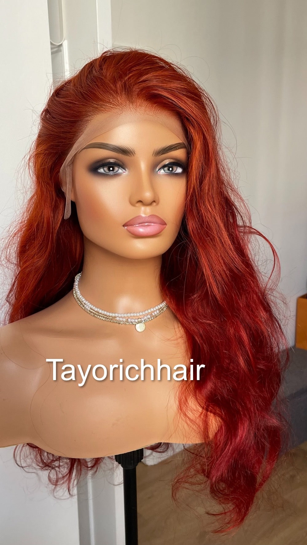 Deep Red Real Hair Lace Wig / Pre Plucked Natural Hair Line/ 24 Inches Long Natural Wavy Virgin Hair Lace Wig