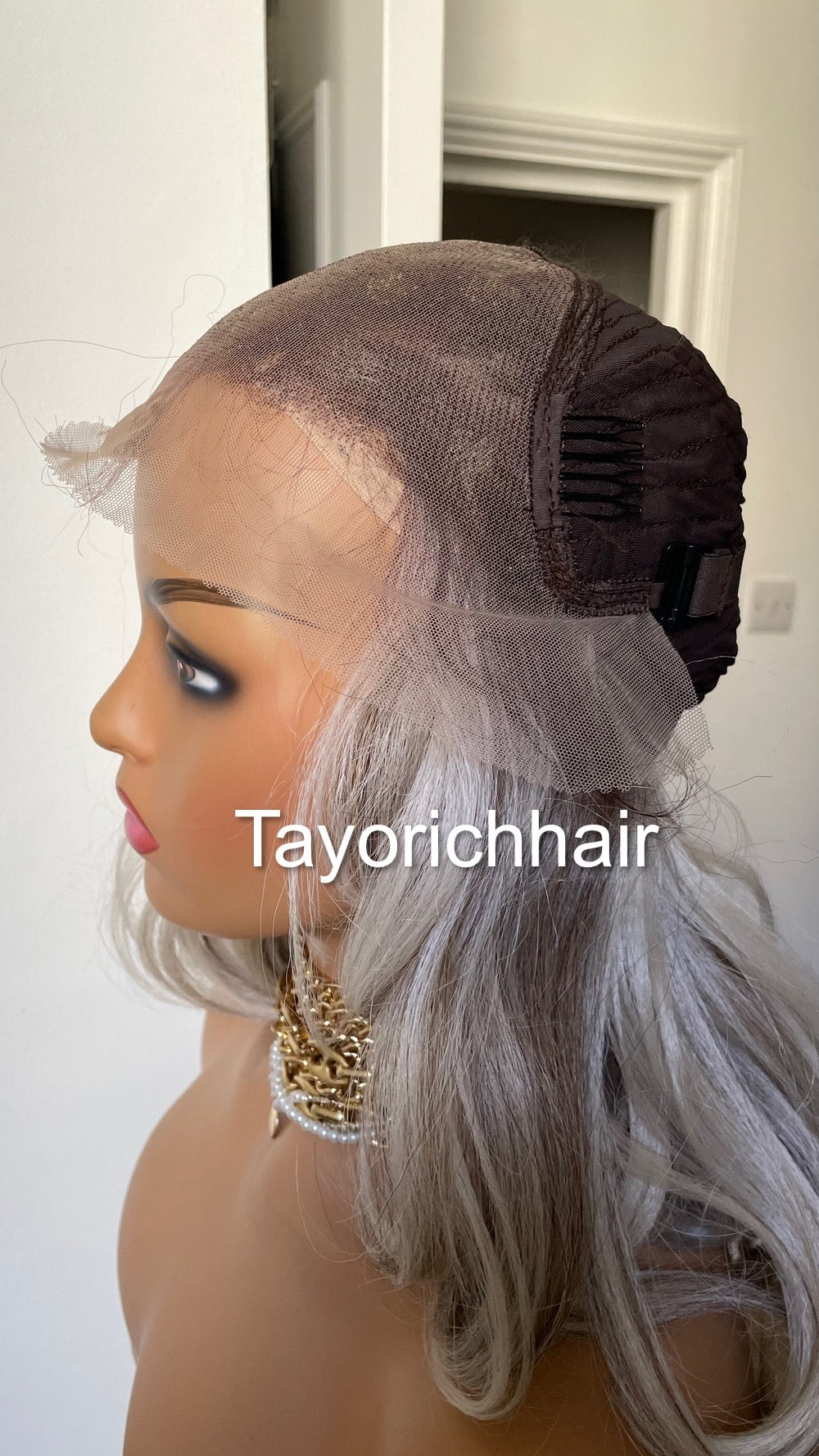 Bouncy Short Wig/ Salt And Pepper Wavy Hair Lace Frontal Wig/ Short Bouncy Grey Hair Wig With Dark Roots/ Wigs For Women Wavy Grey Hair Wig