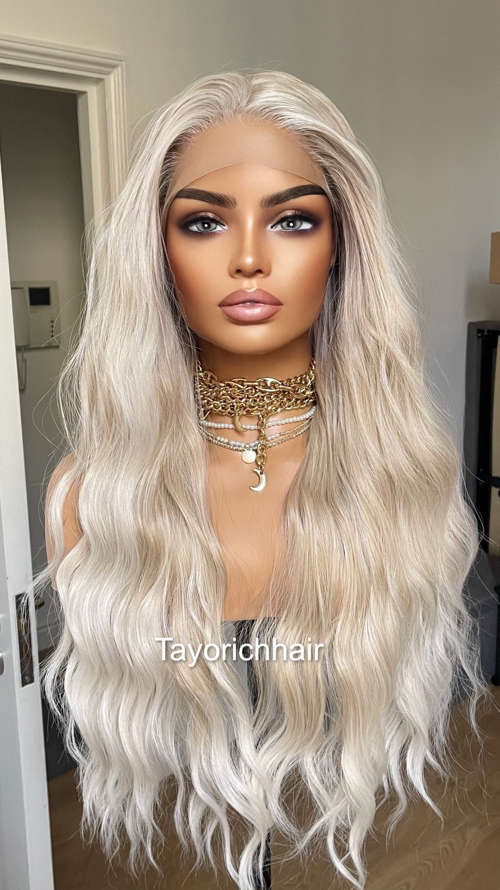 Pearl Blonde Lace Front Wig/Mixed Blonde Heat Safe Synthetic Wig/Ocean Wave Money Piece Lace Wig For Women