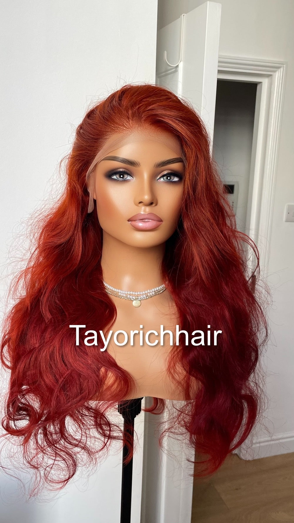 Deep Red Real Hair Lace Wig / Pre Plucked Natural Hair Line/ 24 Inches Long Natural Wavy Virgin Hair Lace Wig