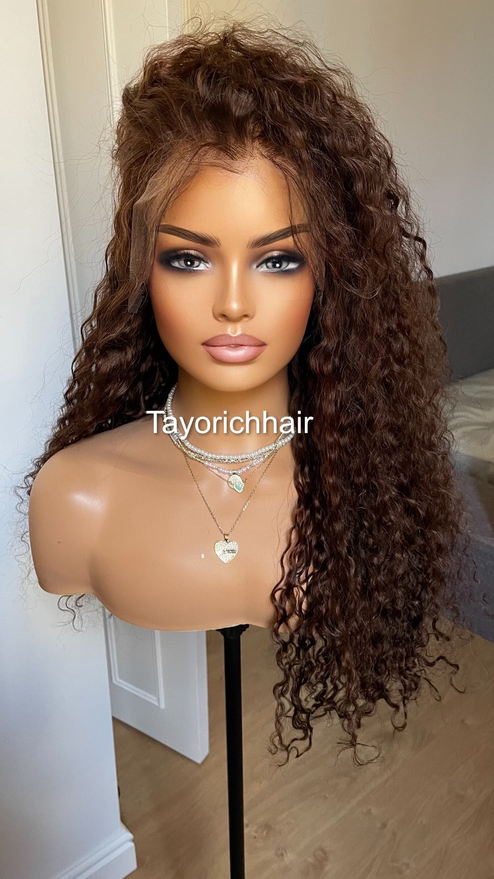Brunette Brown Human Hair Wig/ Brown Curly Real Hair Wig For Women/ 100 % Human Hair.