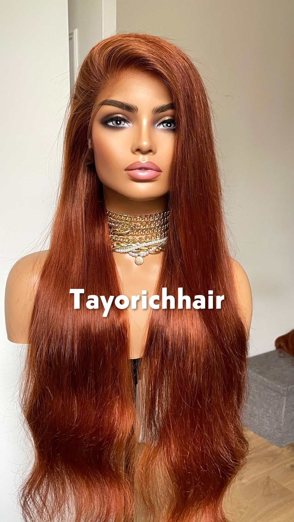 Copper Red 28 Inches Human Hair Wig; 13x6 HD Lace Wig For Women, Alopecia, Hairloss.