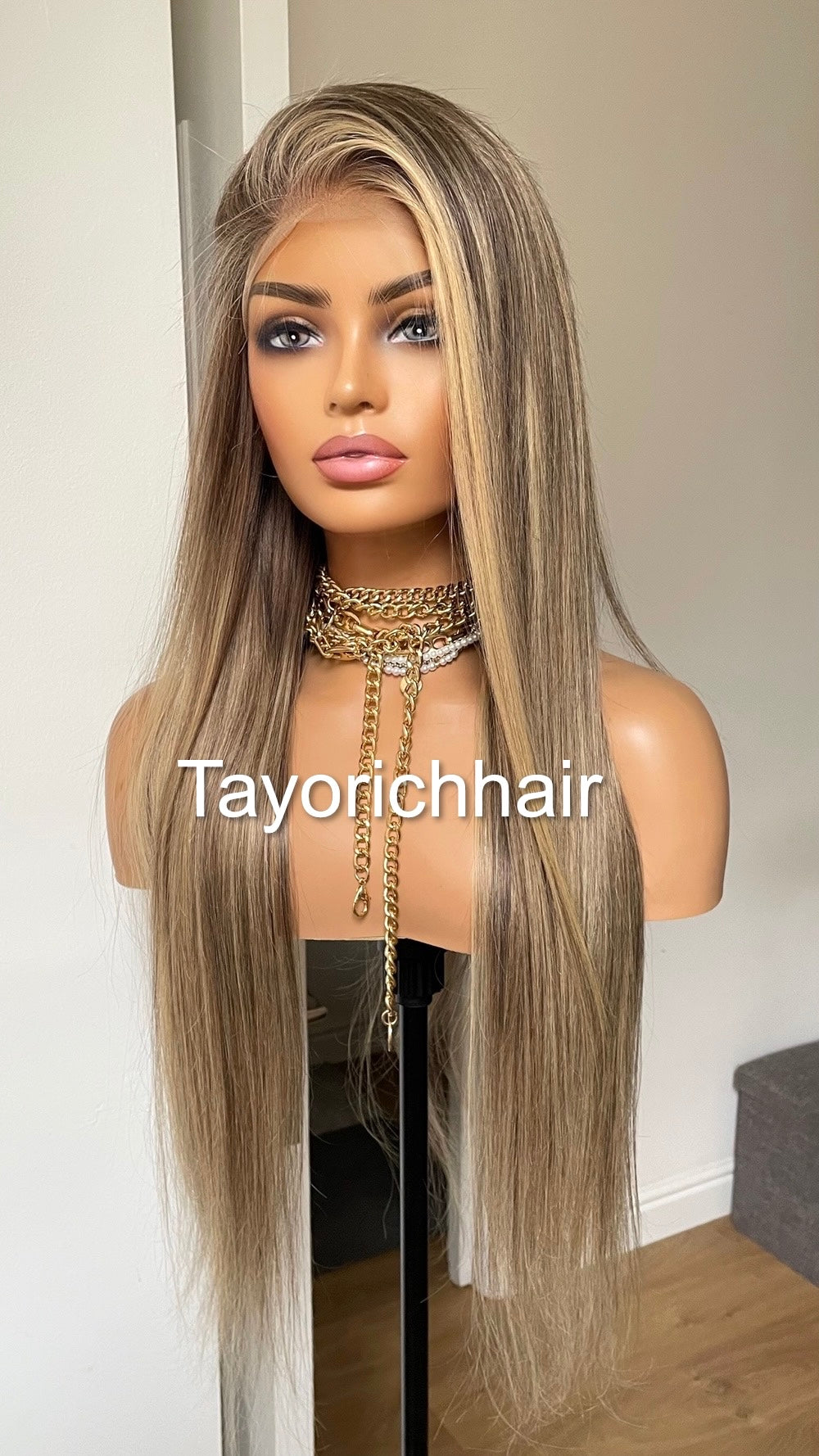 Dark Ash Blonde Human Hair Wig With Light Blonde Highlights/13 By 6 HD Lace Frontal Straight Human Hair Wig For Women By Tayorichhair