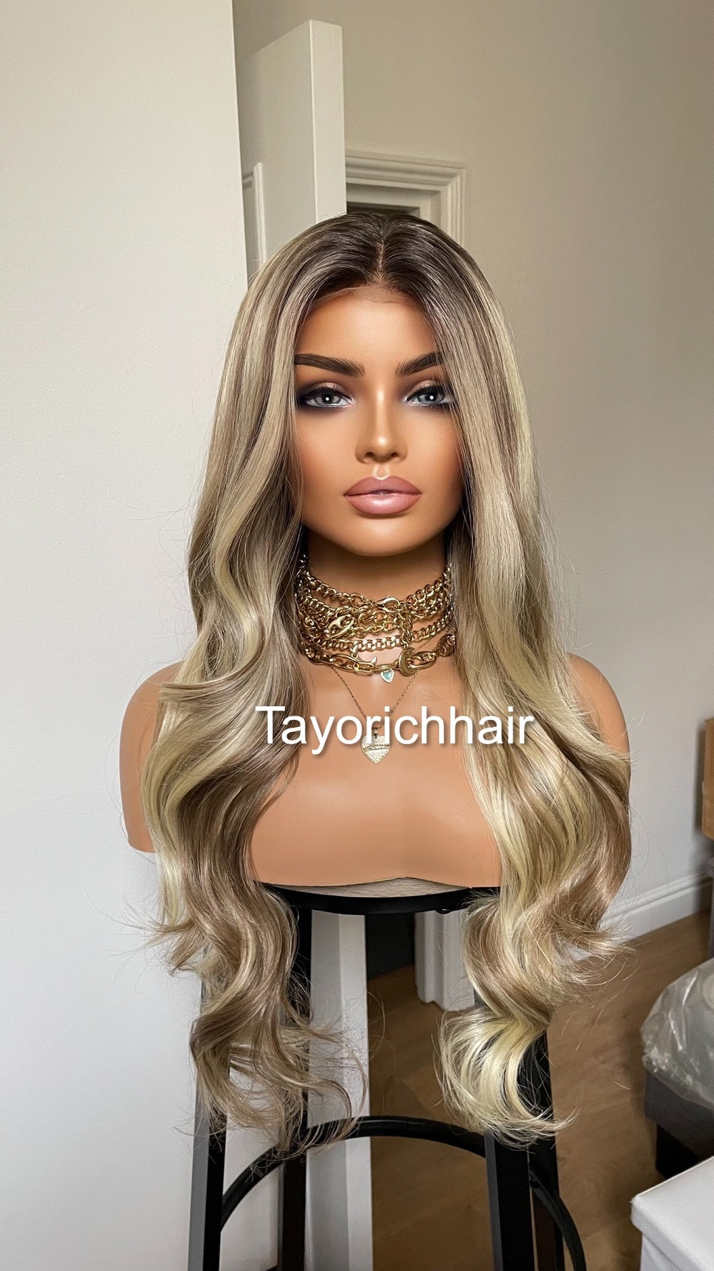 Rooted Mixed Blonde Synthetic Lace Front Wig