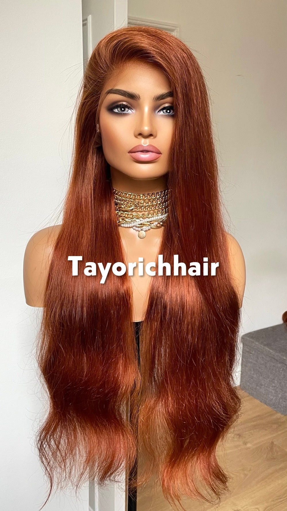 Copper Red 28 Inches Human Hair Wig; 13x6 HD Lace Wig For Women, Alopecia, Hairloss.