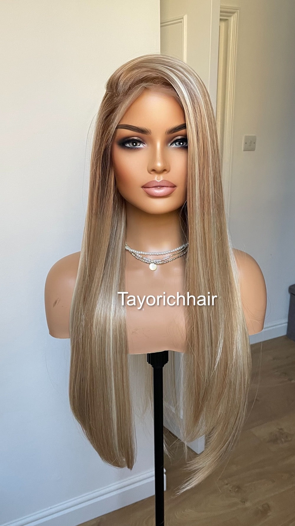 13x6 Mixed Honey Blonde Straight Hair Synthetic Lace Front Wig For Women