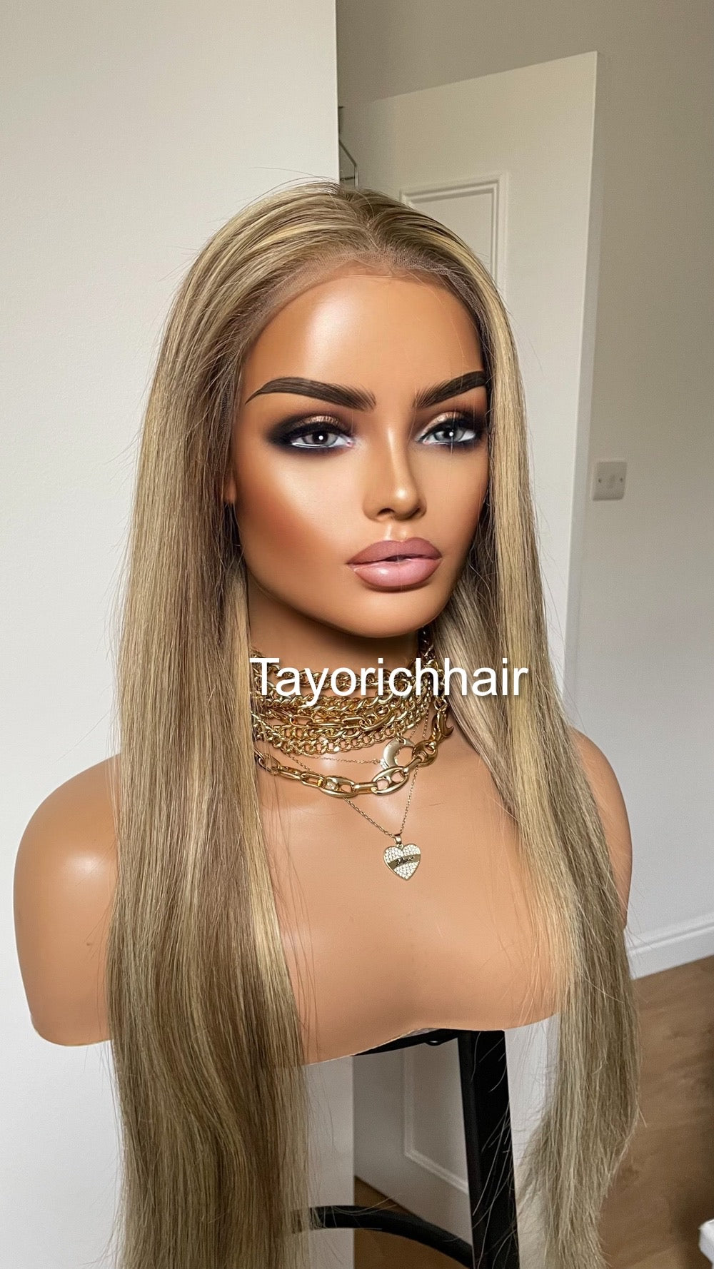 26 Inches Dark Ash Blonde HD Lace Human Hair Wig With Highlights