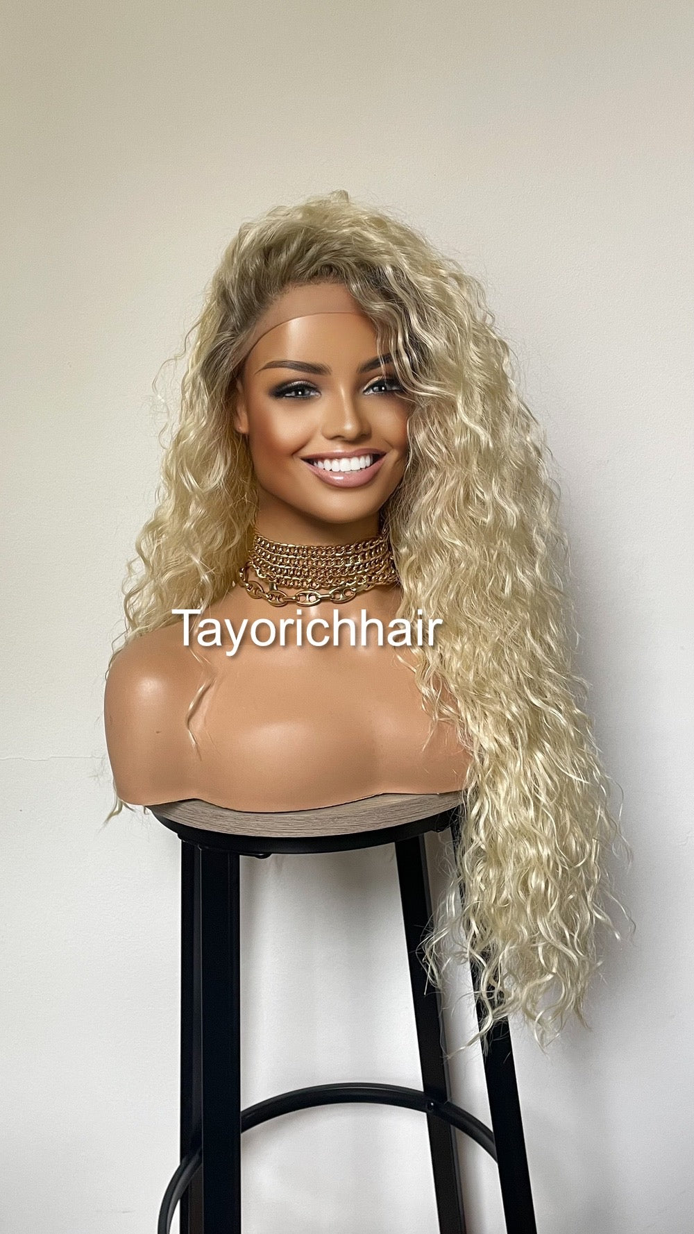 Blonde Wig With Dark Ash Roots/ Exotic Curls Lace Wig/Small Cap Size/Golden Platinum Blonde Curly Wig With Roots/ Light Weight 20 Inches Wig