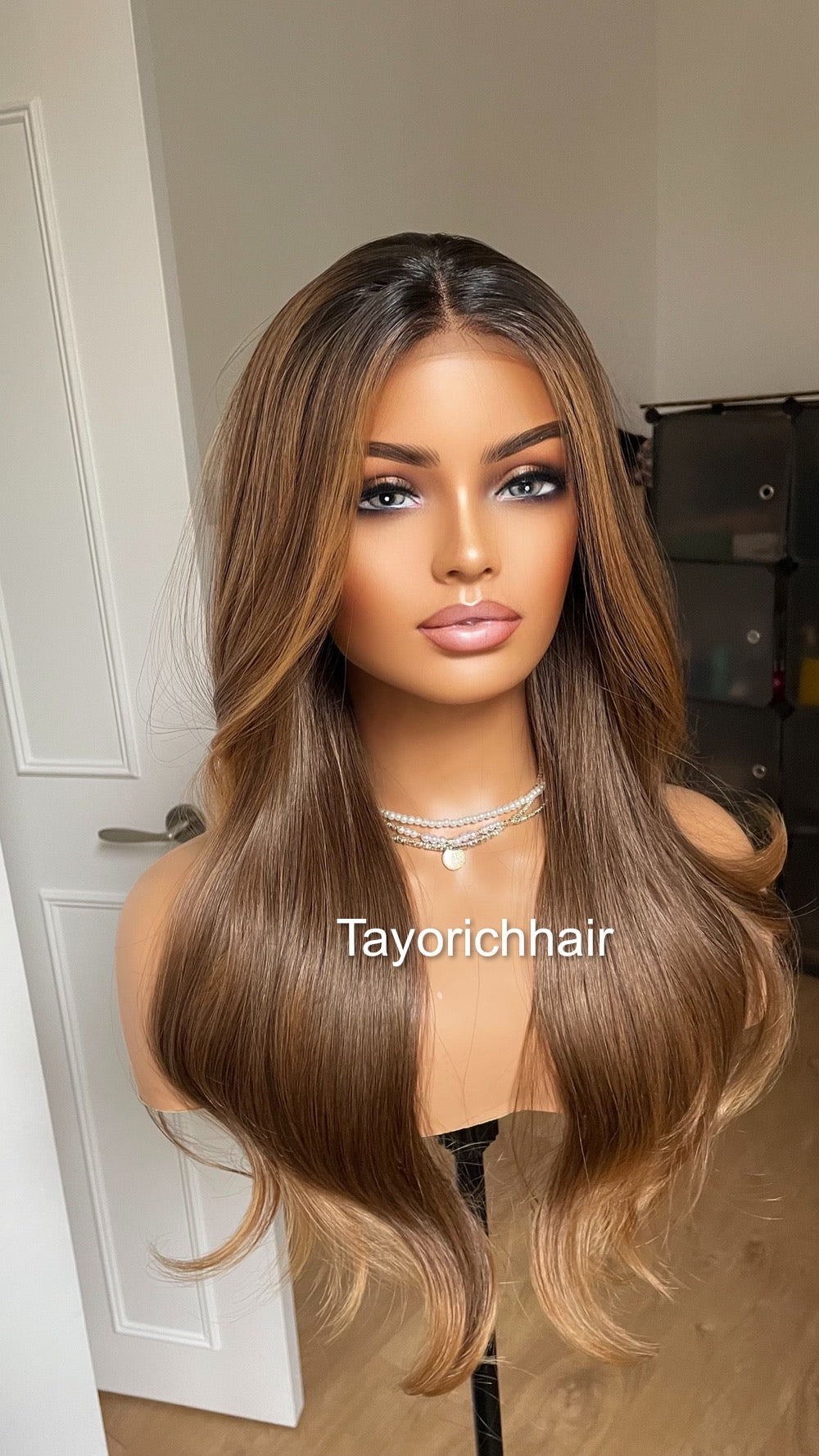 Caramel Brown Synthetic Lace Wig/20 Inches Wavy Hair Wig For Brunettes/Heat Resistant Synthetic Wigs For Women/ Ready To Ship Wigs