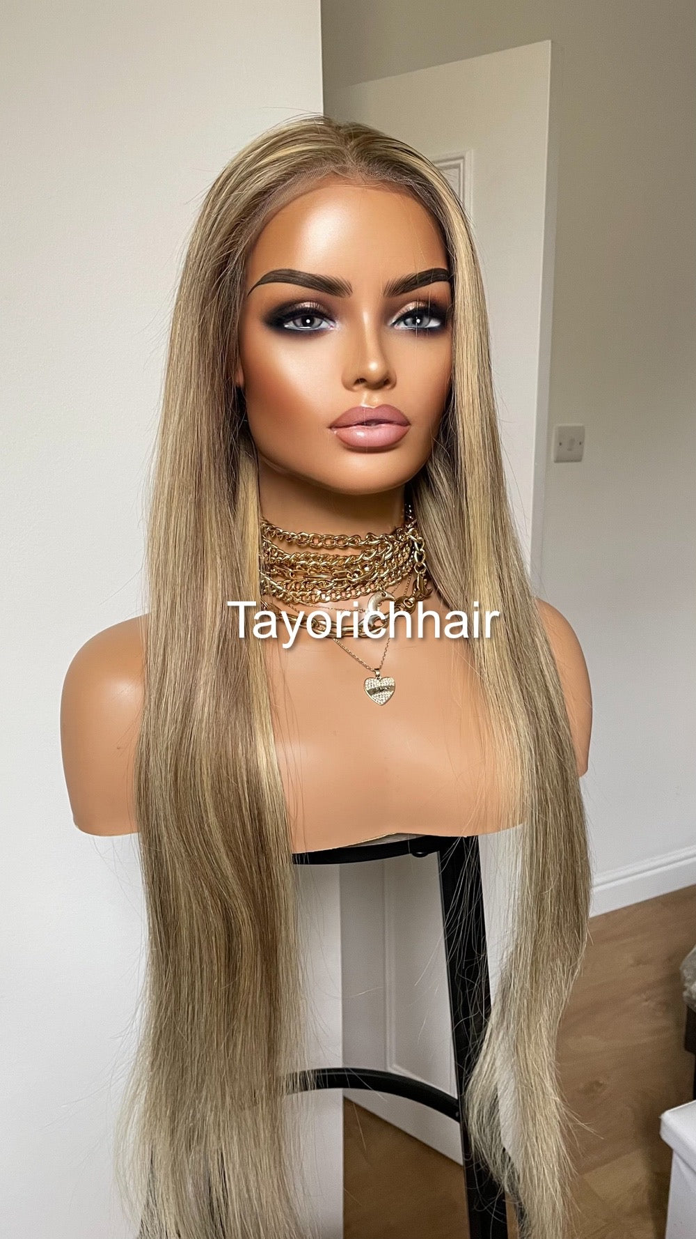 26 Inches Dark Ash Blonde HD Lace Human Hair Wig With Highlights