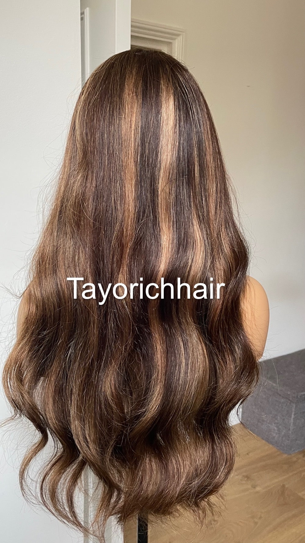 Brown Human Hair 13x4 Lace Frontal Wig With Blonde Highlights-22 Inches Wavy Hair Wig By Tayorichhair