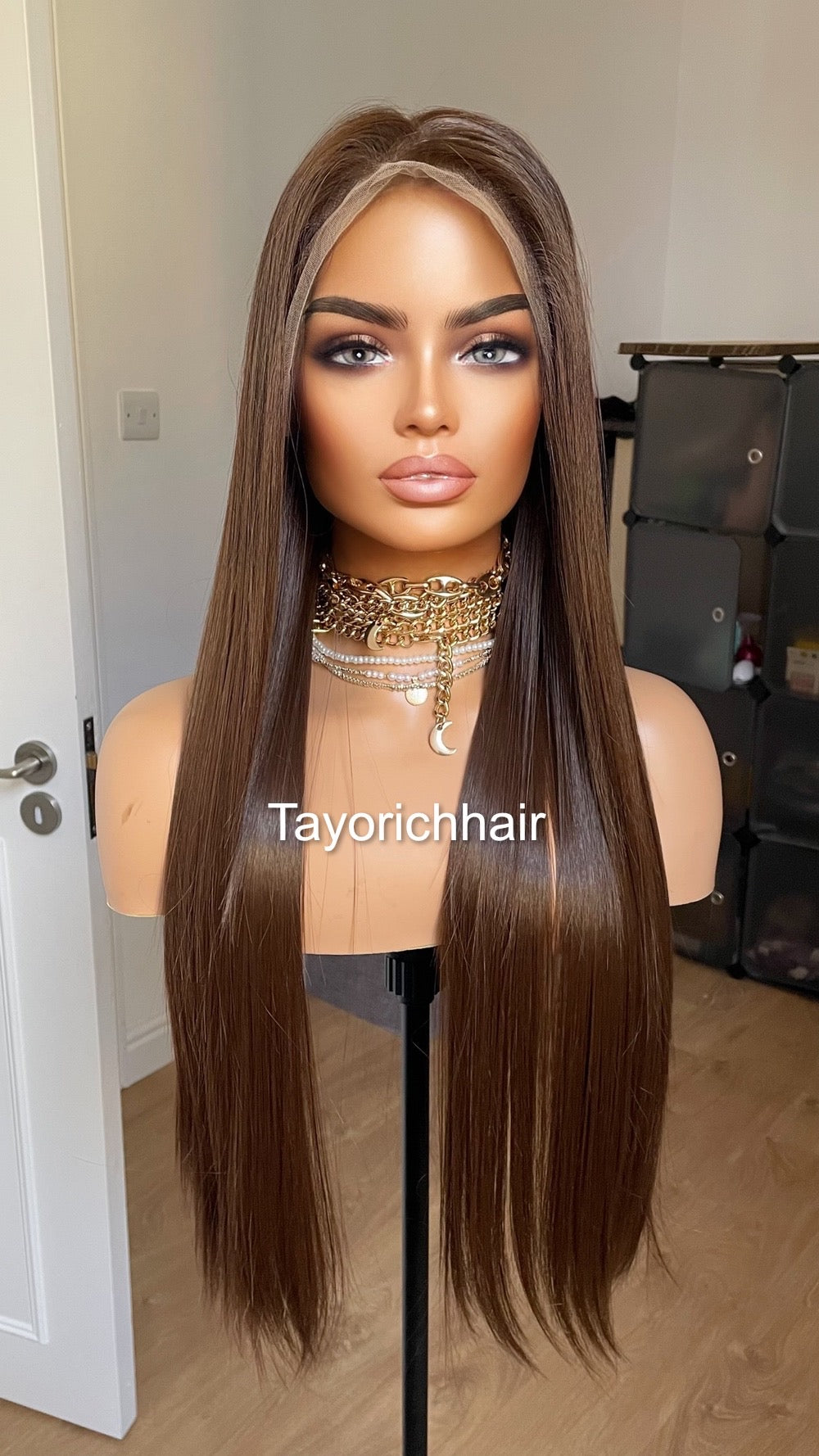 Dark Brunette Brown Lace Front Straight Wig For Women Natural Looking 13x6 Lace Front Wig With Realistic Hair Line Heat Friendly Synthetic