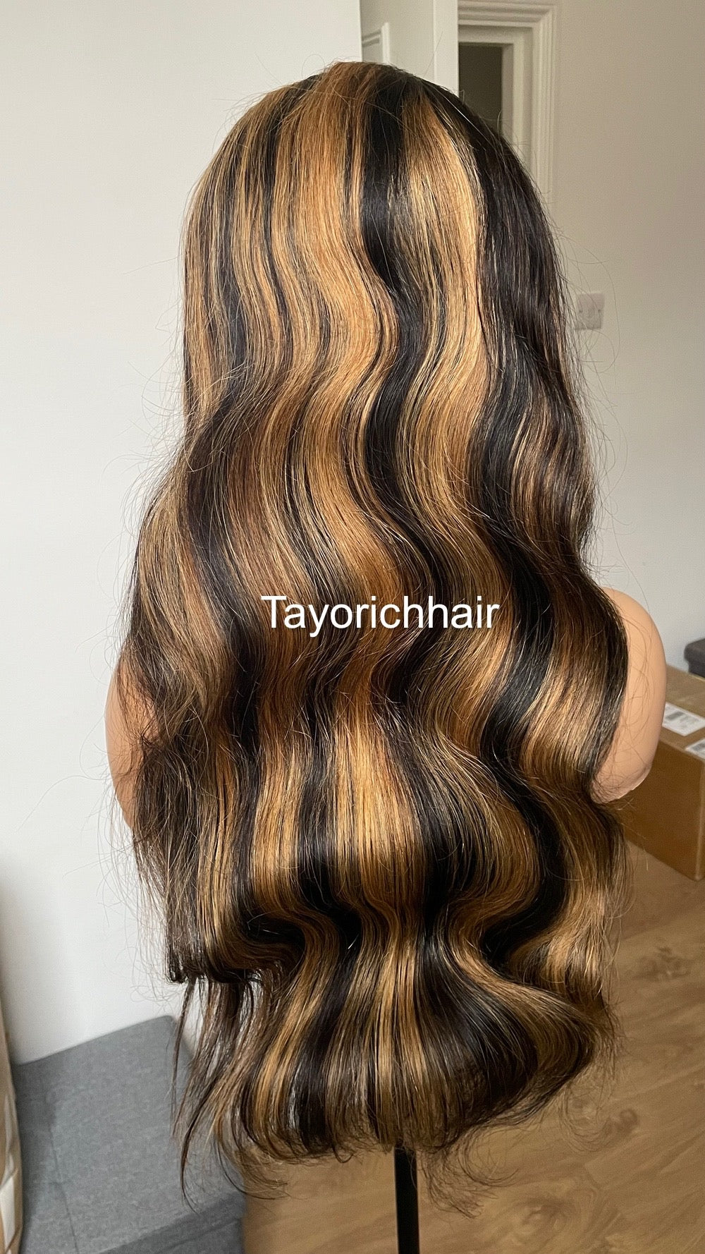 Black Wavy Human Hair Lace Frontal Wig With Blonde Highlights/ HD Lace Wig/ Real Human Hair Wig In 24 Inches/ Tayorichhair Human Hair Wig