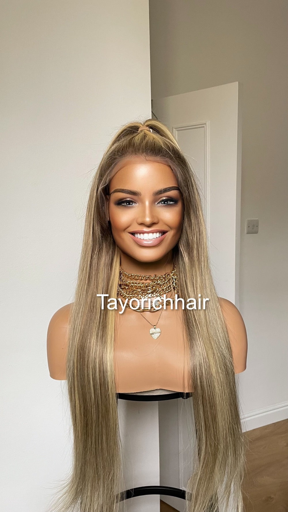 26 Inches Dark Ash Blonde HD Lace Human Hair Wig With Highlights