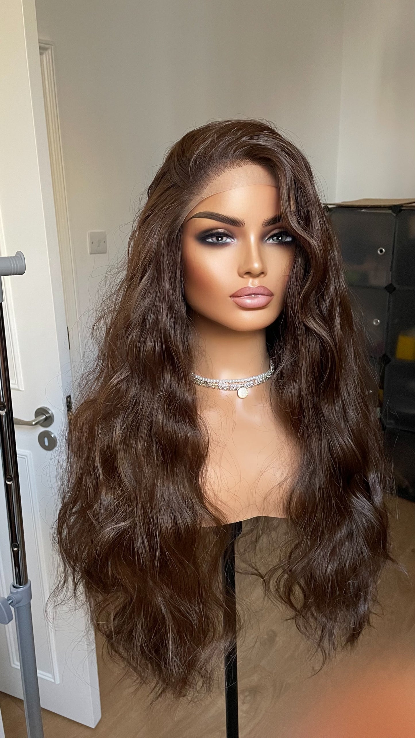 Dark Brunette Brown Lace Front Wavy Wigs For Women Natural Looking 13x3 Lace Front Wig With A Realistic Hair Line Heat Friendly Synthetic