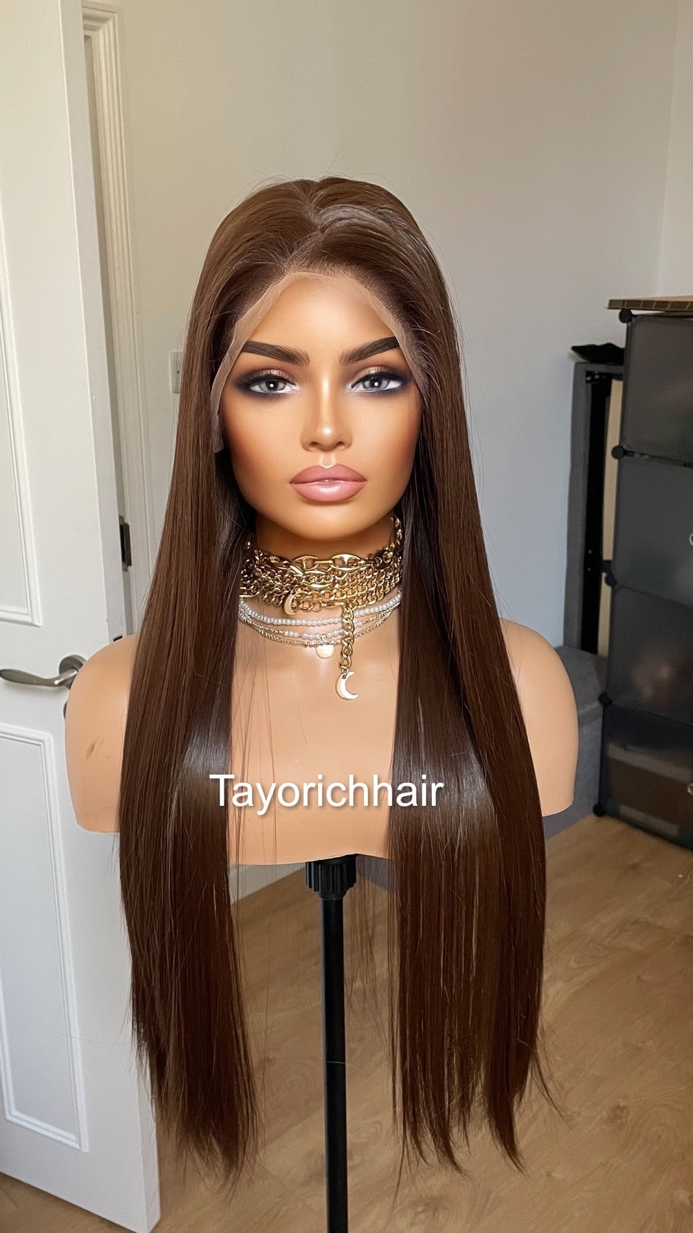 Dark Brunette Brown Lace Front Straight Wig For Women Natural Looking 13x6 Lace Front Wig With Realistic Hair Line Heat Friendly Synthetic