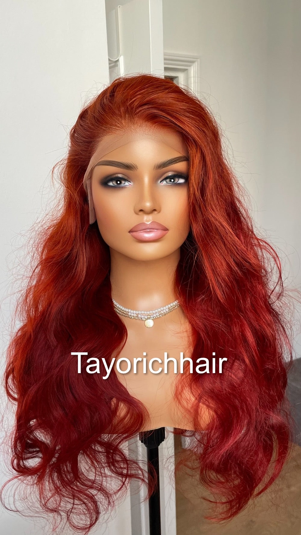 Deep Red Real Hair Lace Wig / Pre Plucked Natural Hair Line/ 24 Inches Long Natural Wavy Virgin Hair Lace Wig